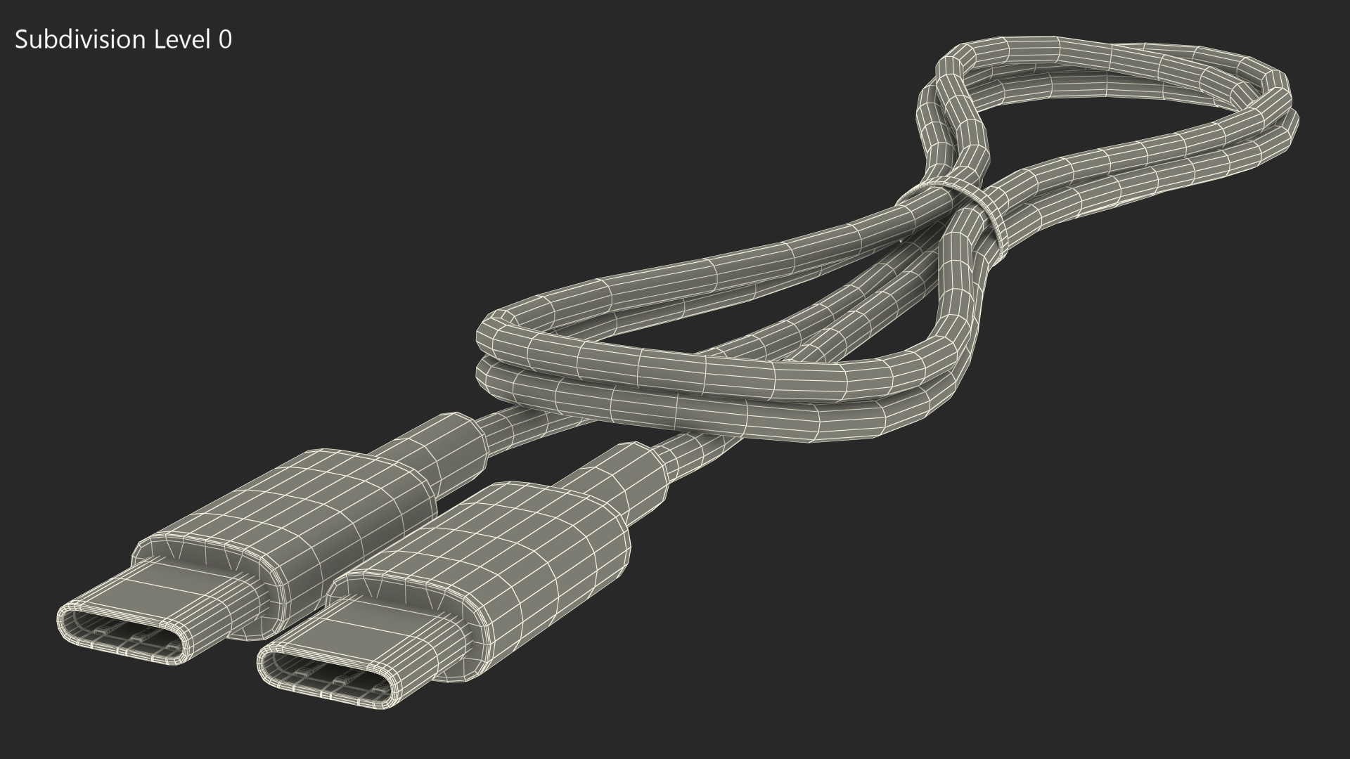 USB Type-C to Type-C Cable Folded Black 3D model