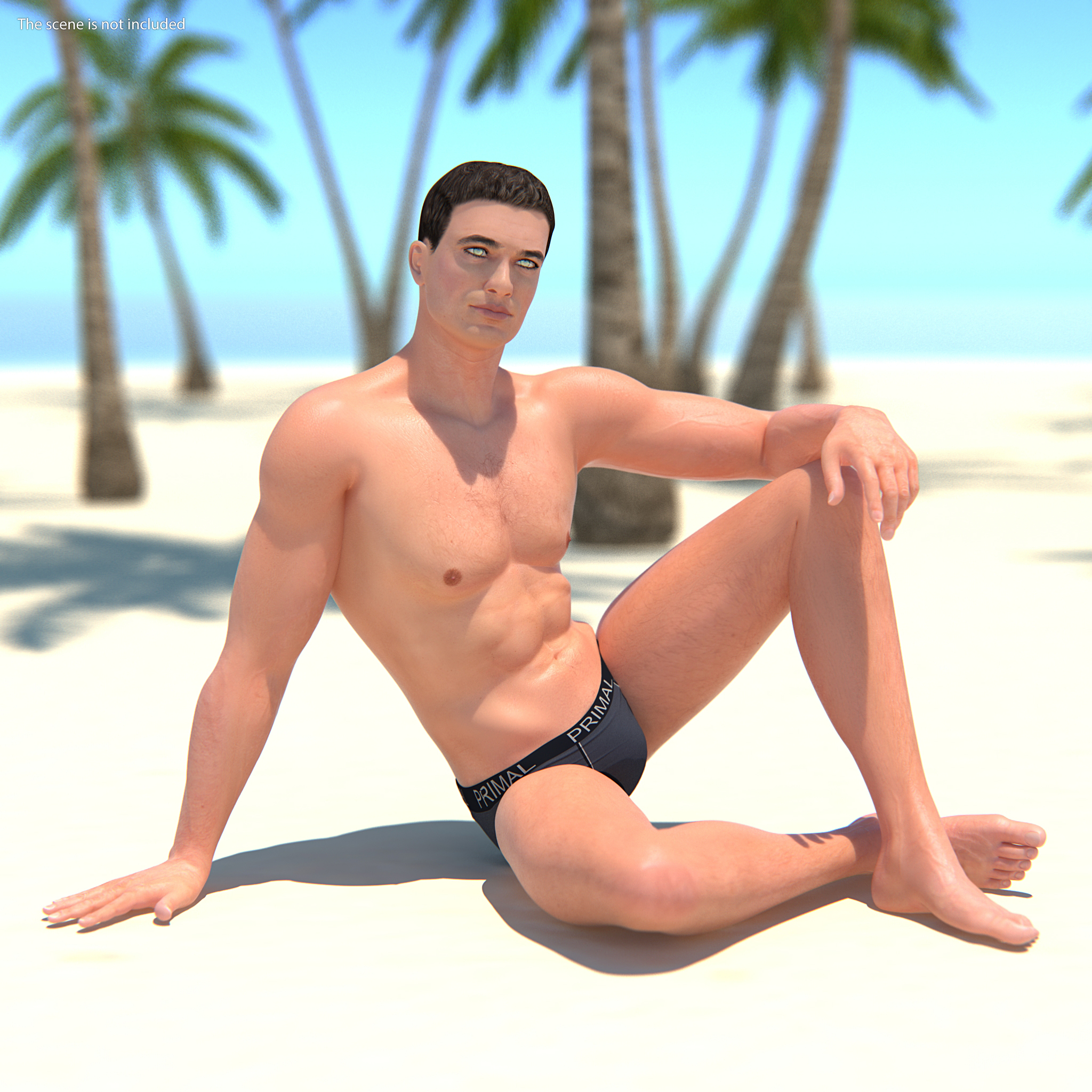 3D model Fit Man Sitting Pose
