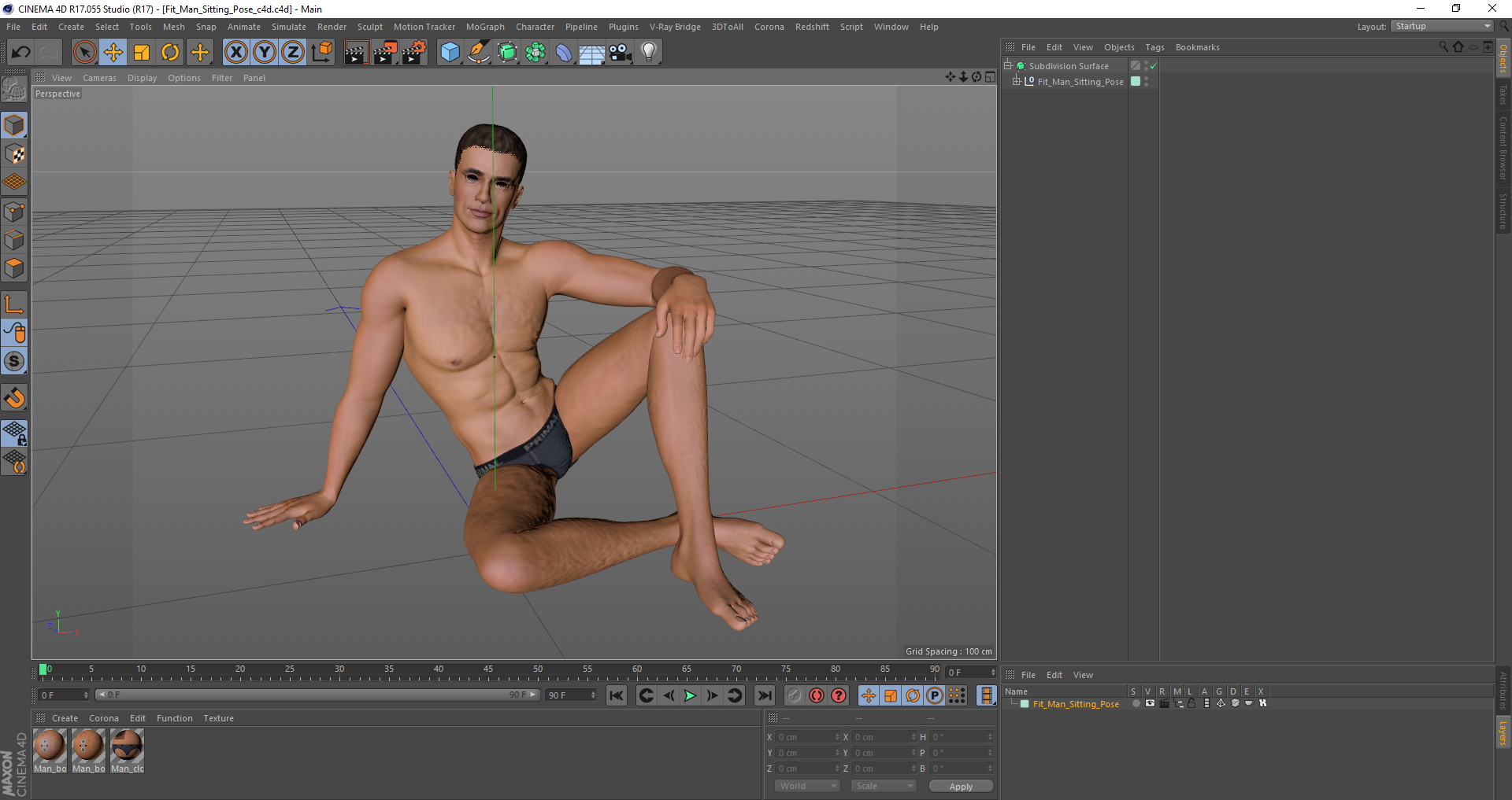 3D model Fit Man Sitting Pose