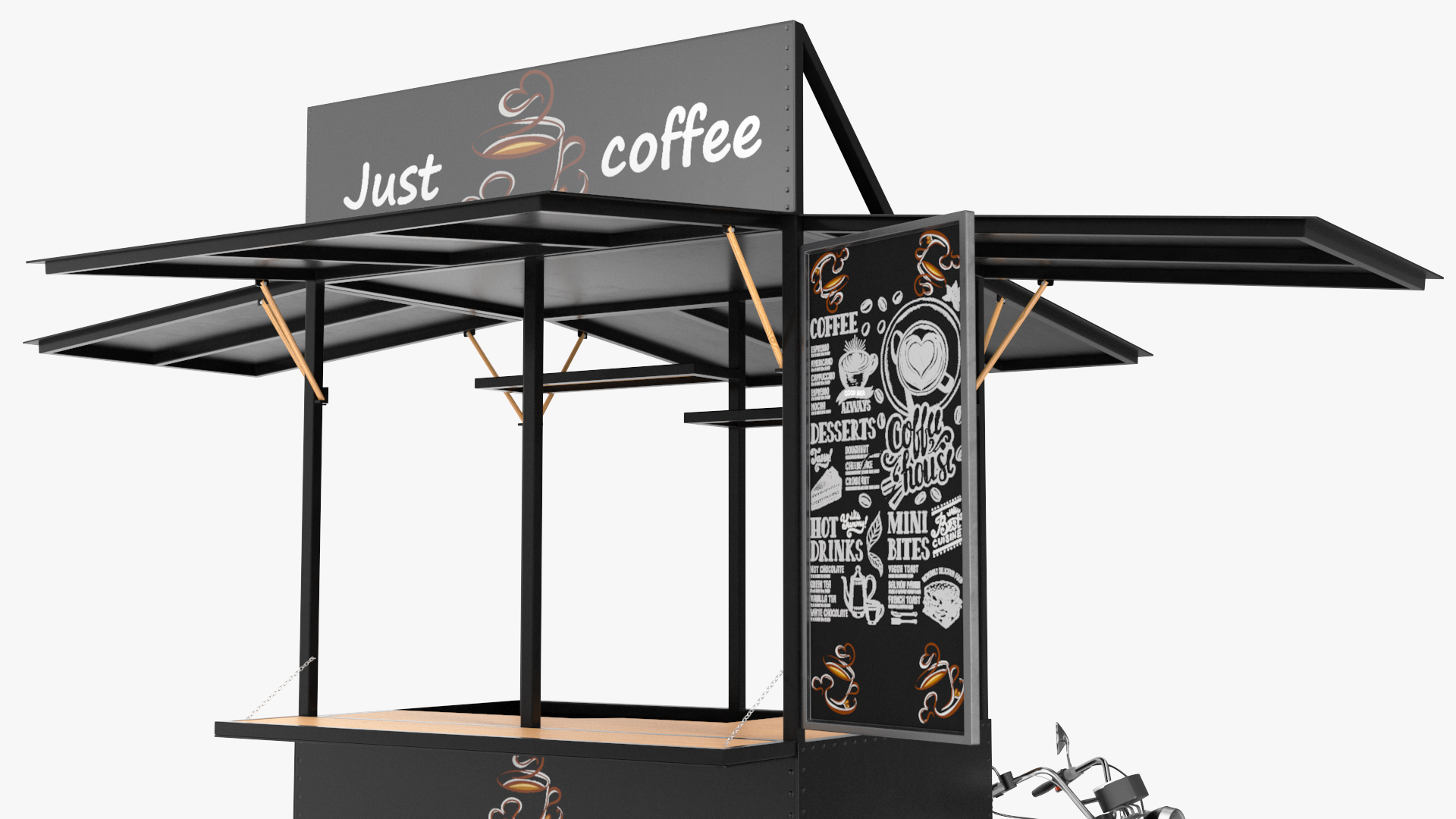 3D model Coffee Vendor Kiosk Empty with Bike
