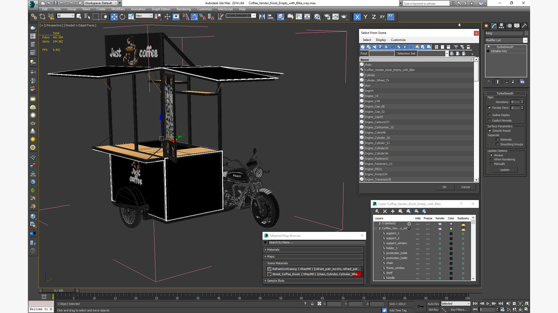 3D model Coffee Vendor Kiosk Empty with Bike