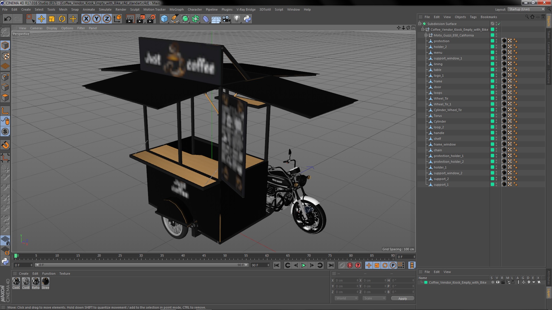 3D model Coffee Vendor Kiosk Empty with Bike