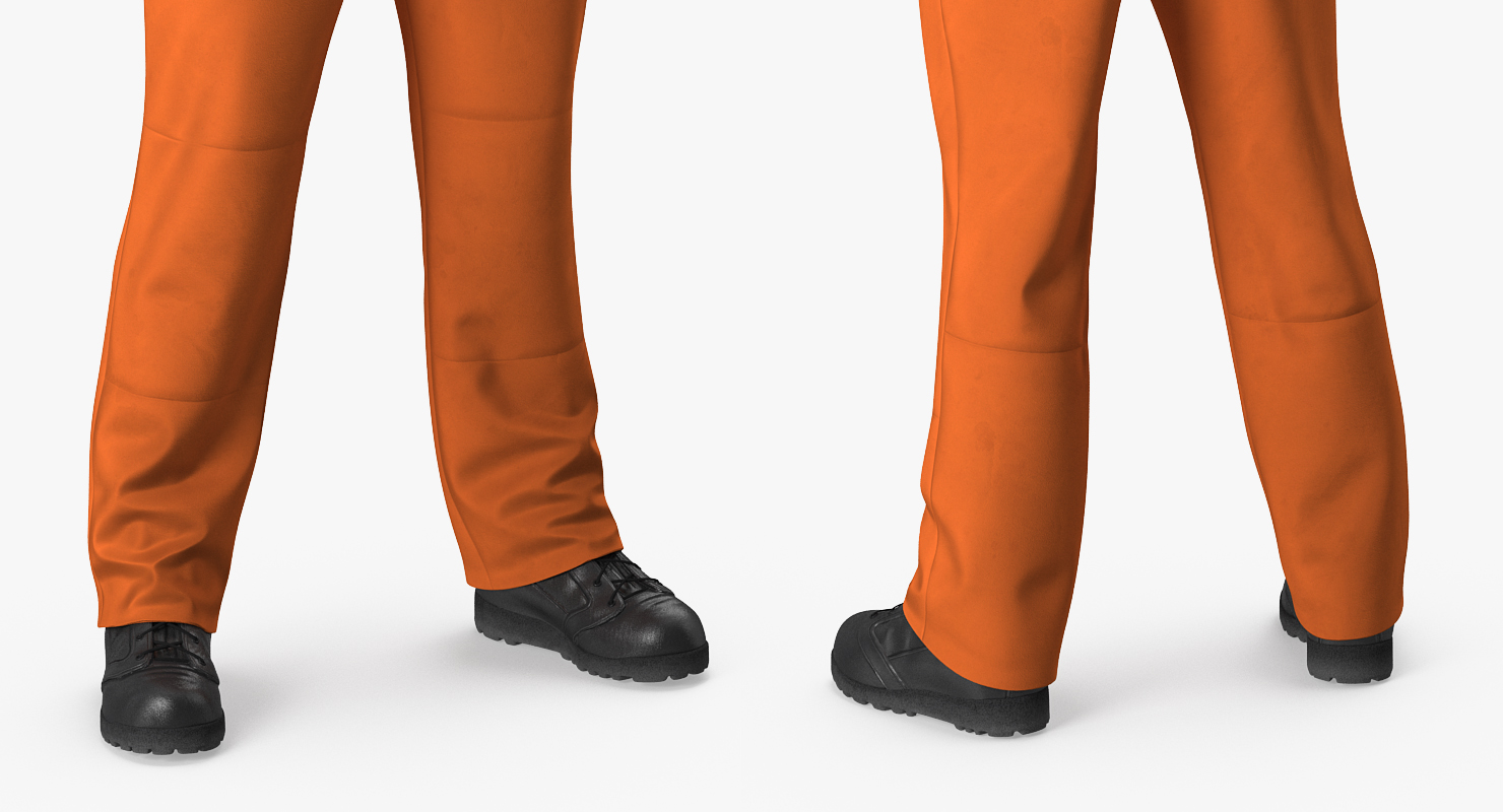 Factory Worker Orange Overalls with Hardhat Standing Pose 3D