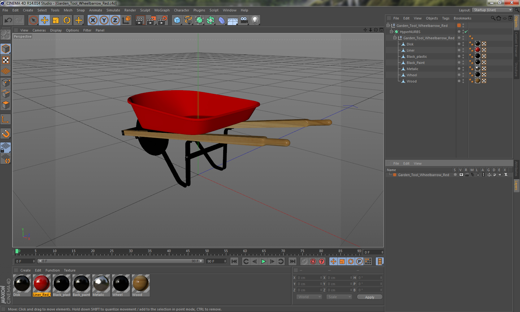 Garden Tool Wheelbarrow Red 3D
