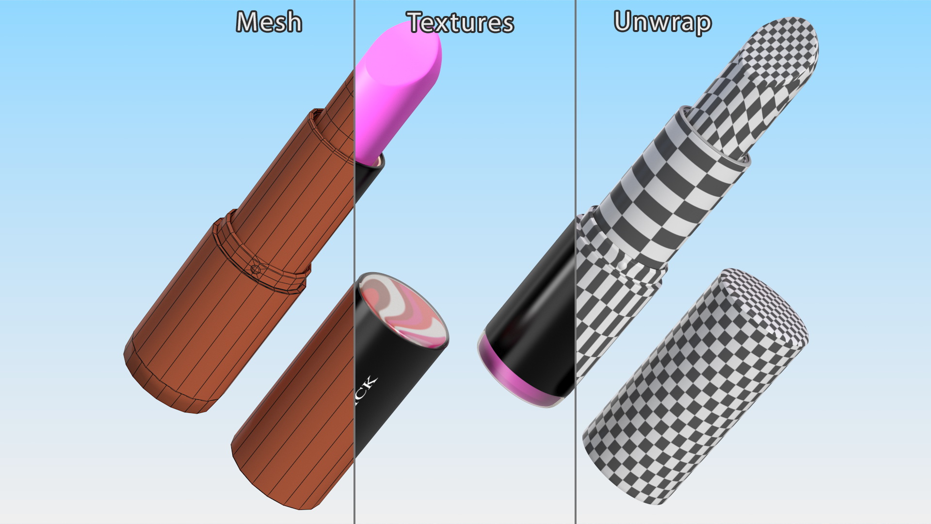 3D Crimson Color Round Lipstick Open model