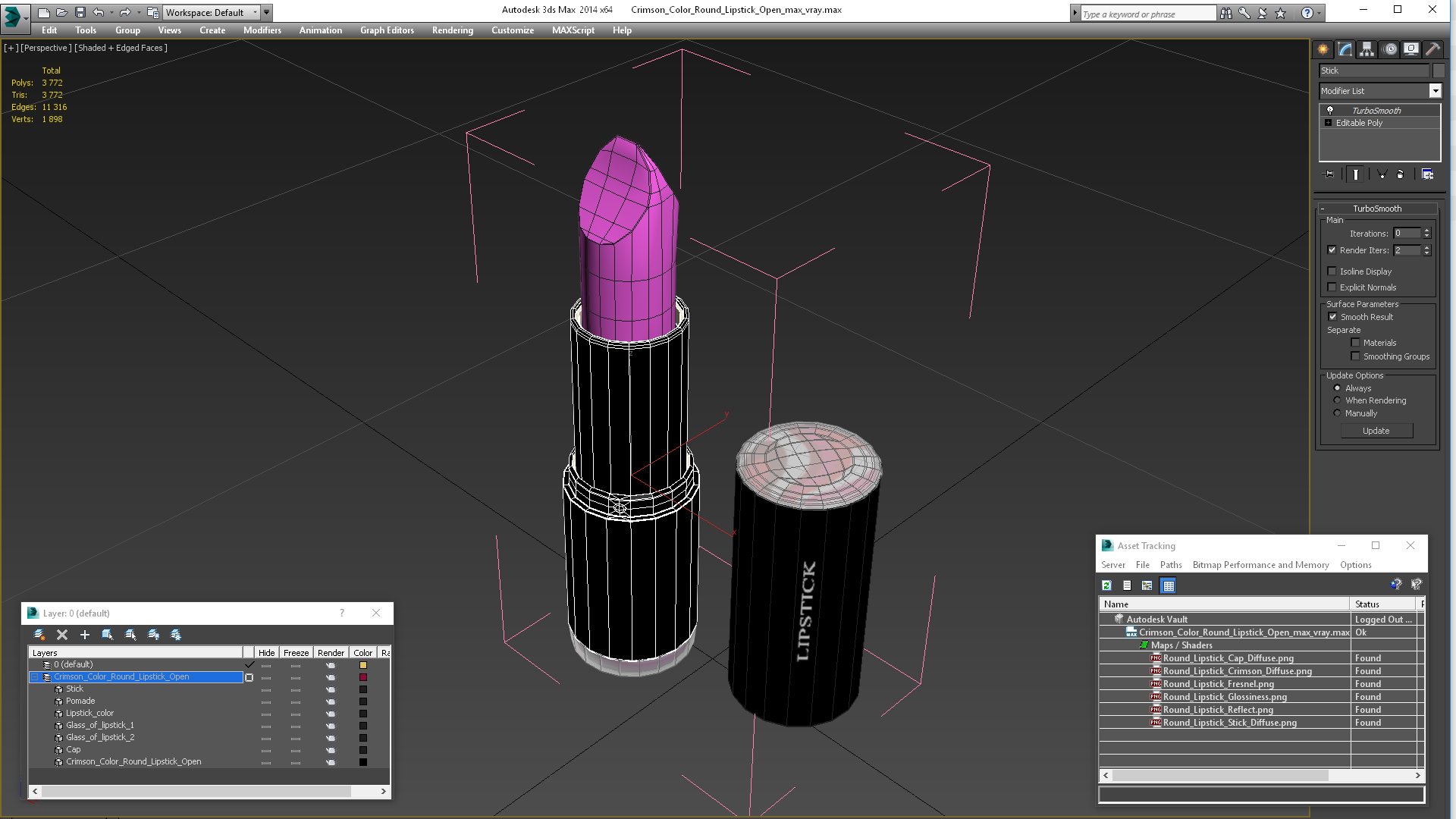 3D Crimson Color Round Lipstick Open model