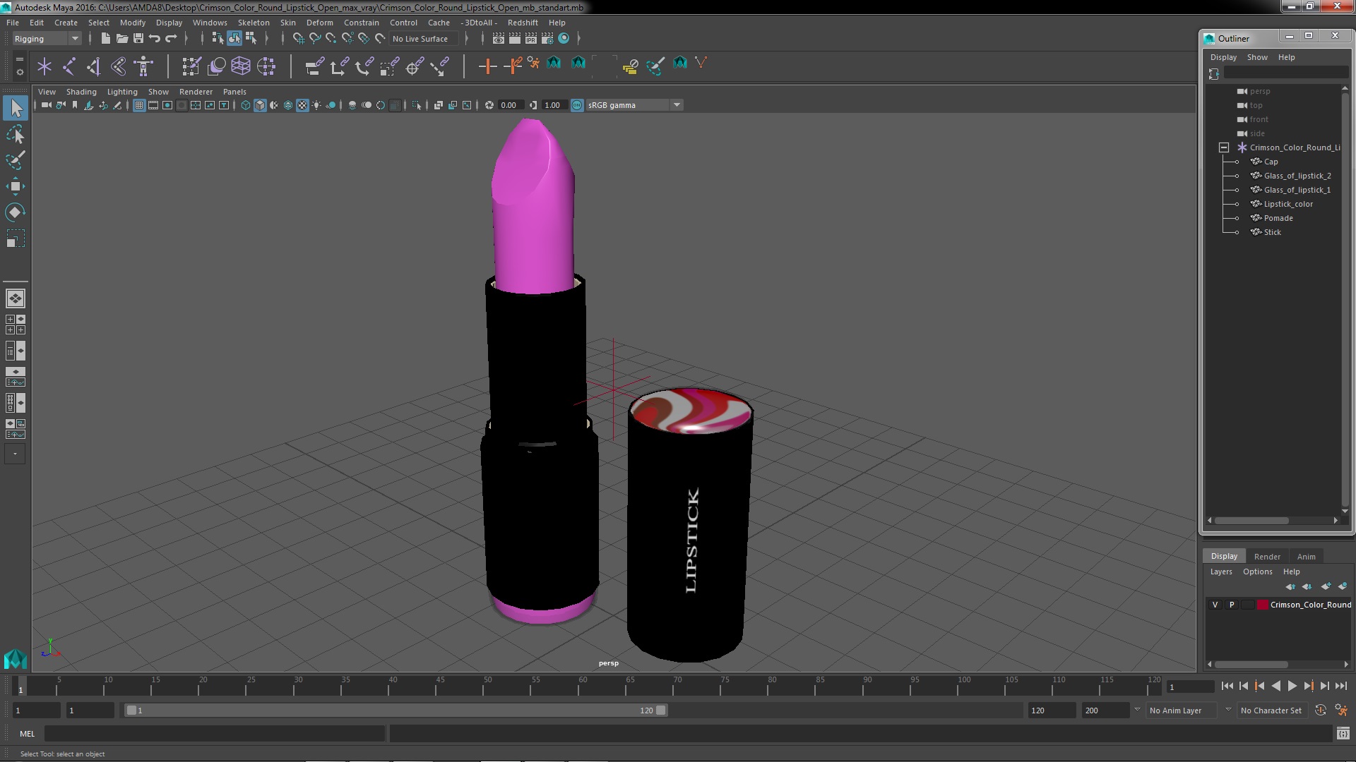 3D Crimson Color Round Lipstick Open model