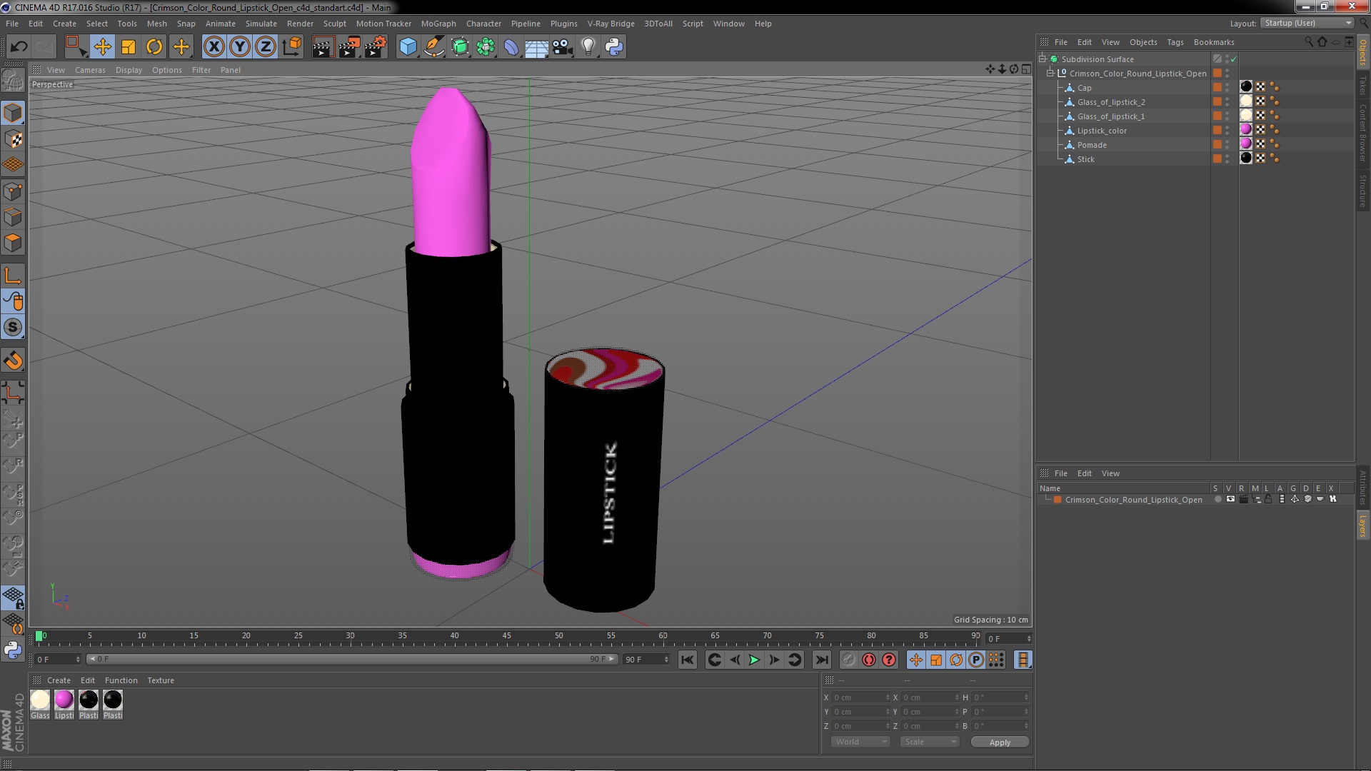 3D Crimson Color Round Lipstick Open model
