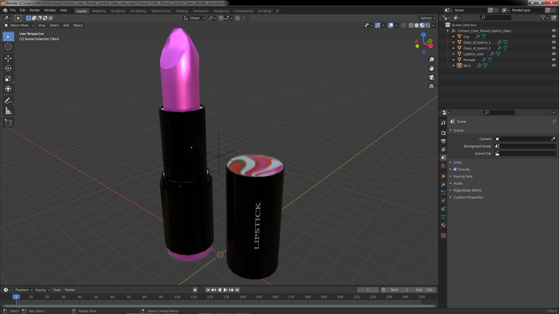 3D Crimson Color Round Lipstick Open model
