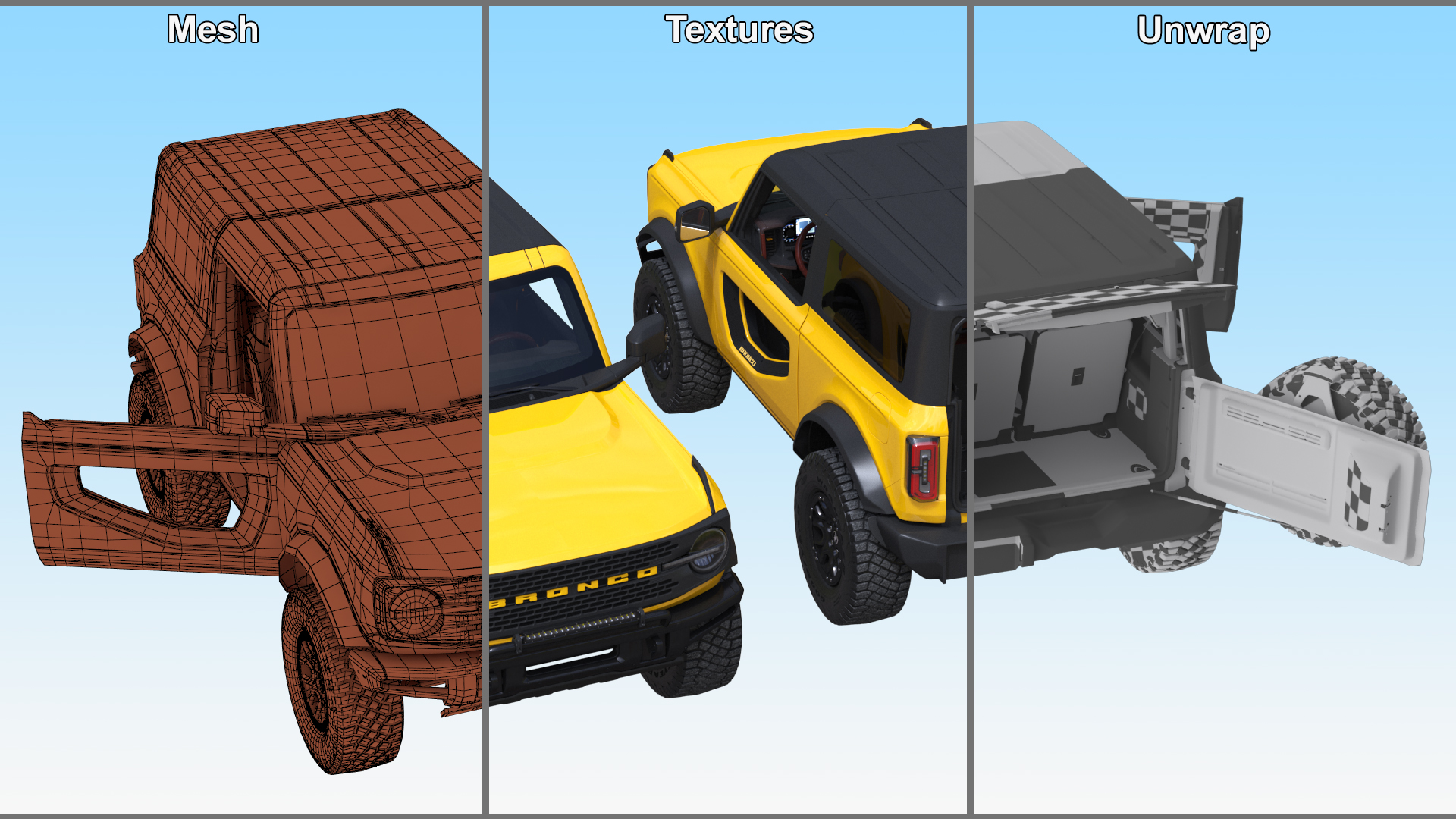 3D Ford Bronco Two Door Yellow 4X4