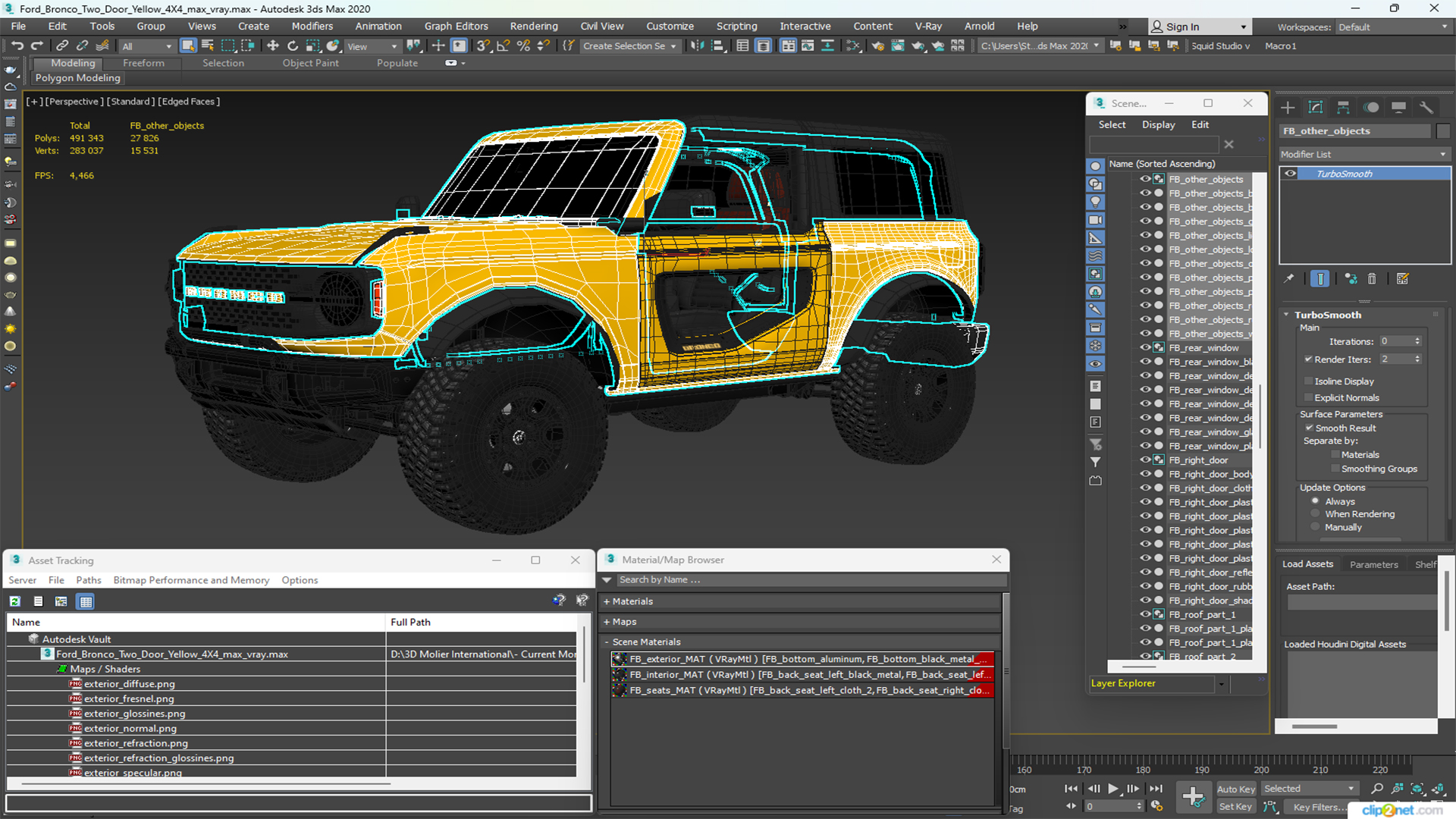 3D Ford Bronco Two Door Yellow 4X4