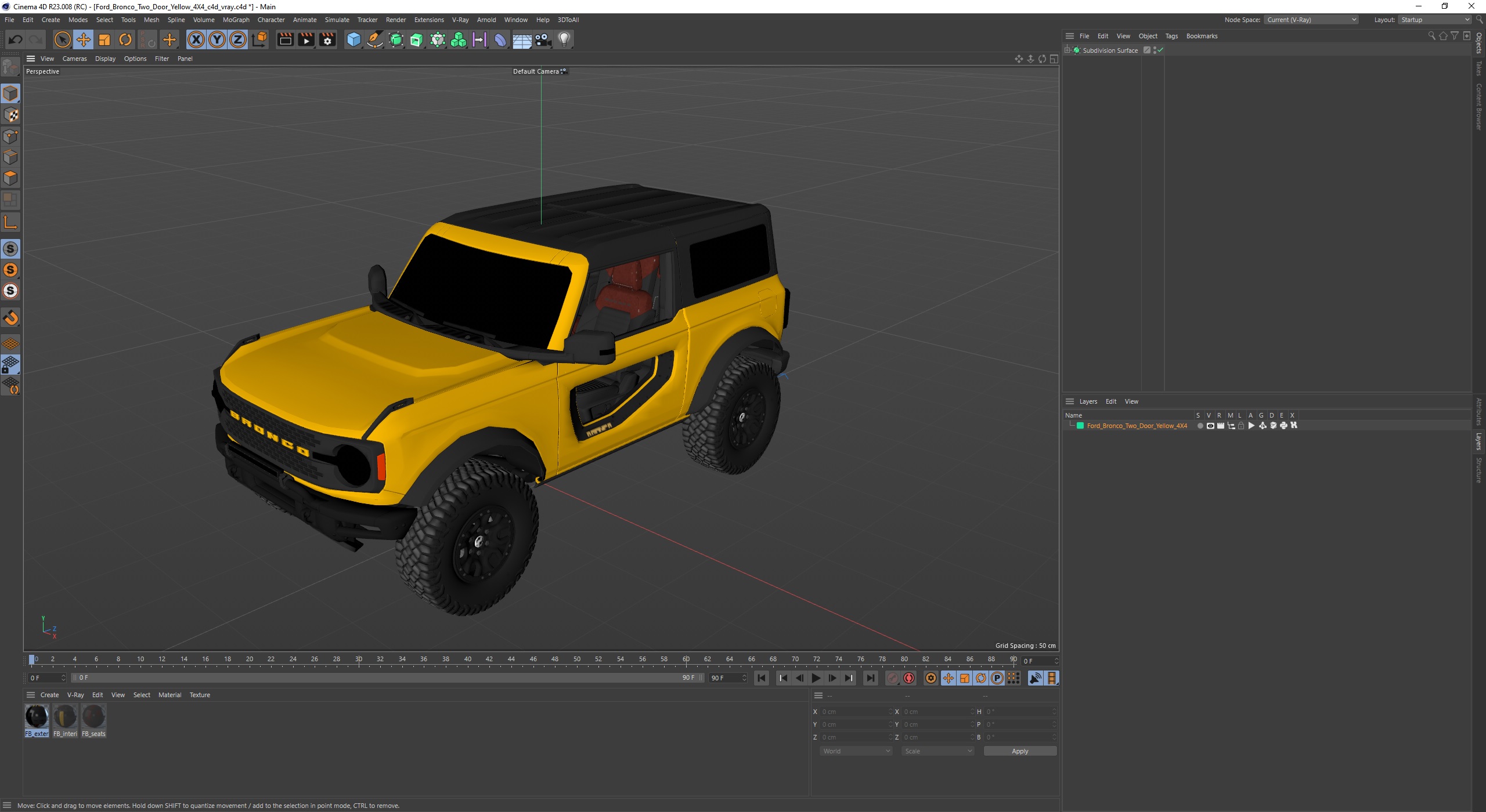 3D Ford Bronco Two Door Yellow 4X4