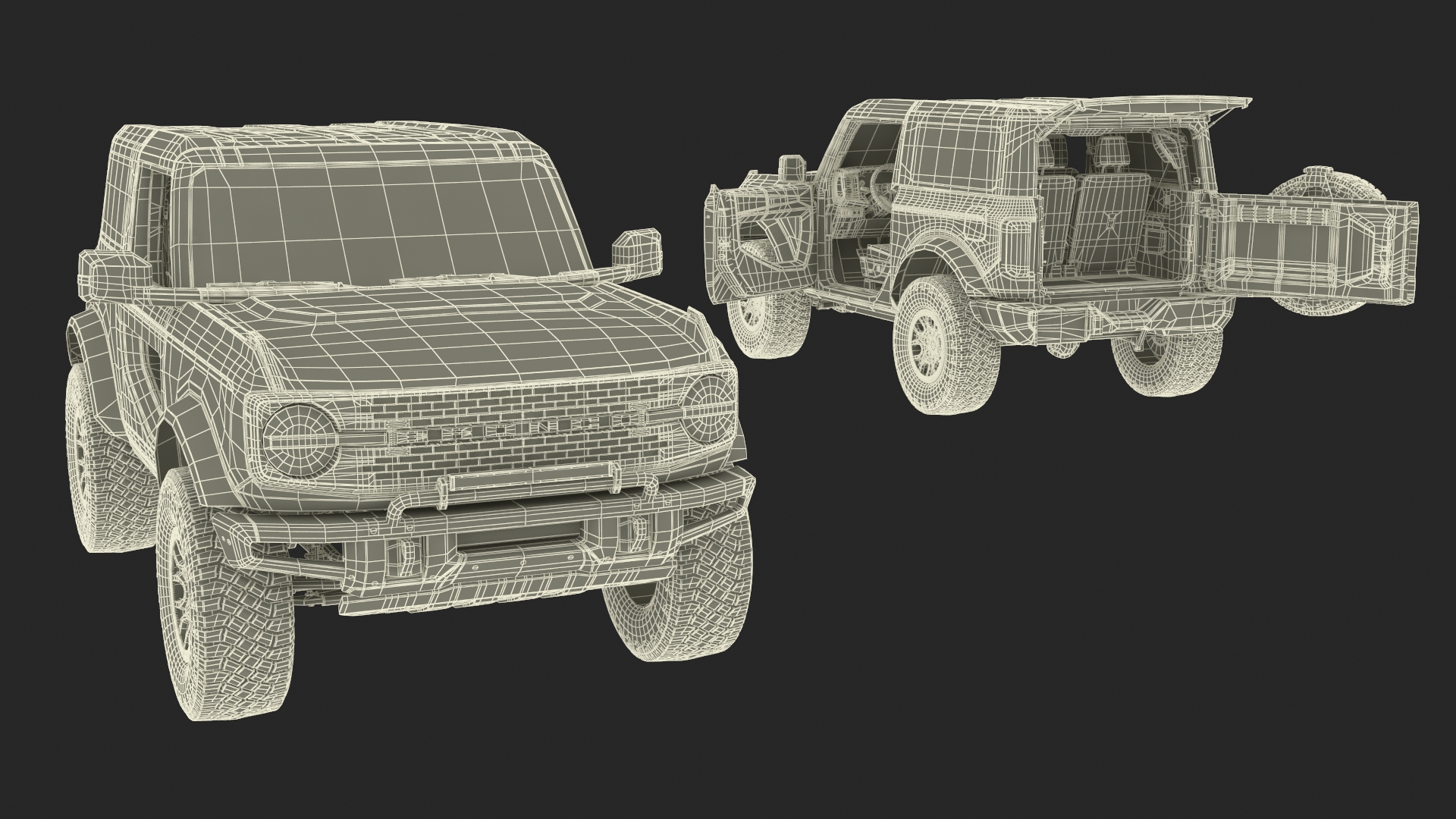 3D Ford Bronco Two Door Yellow 4X4
