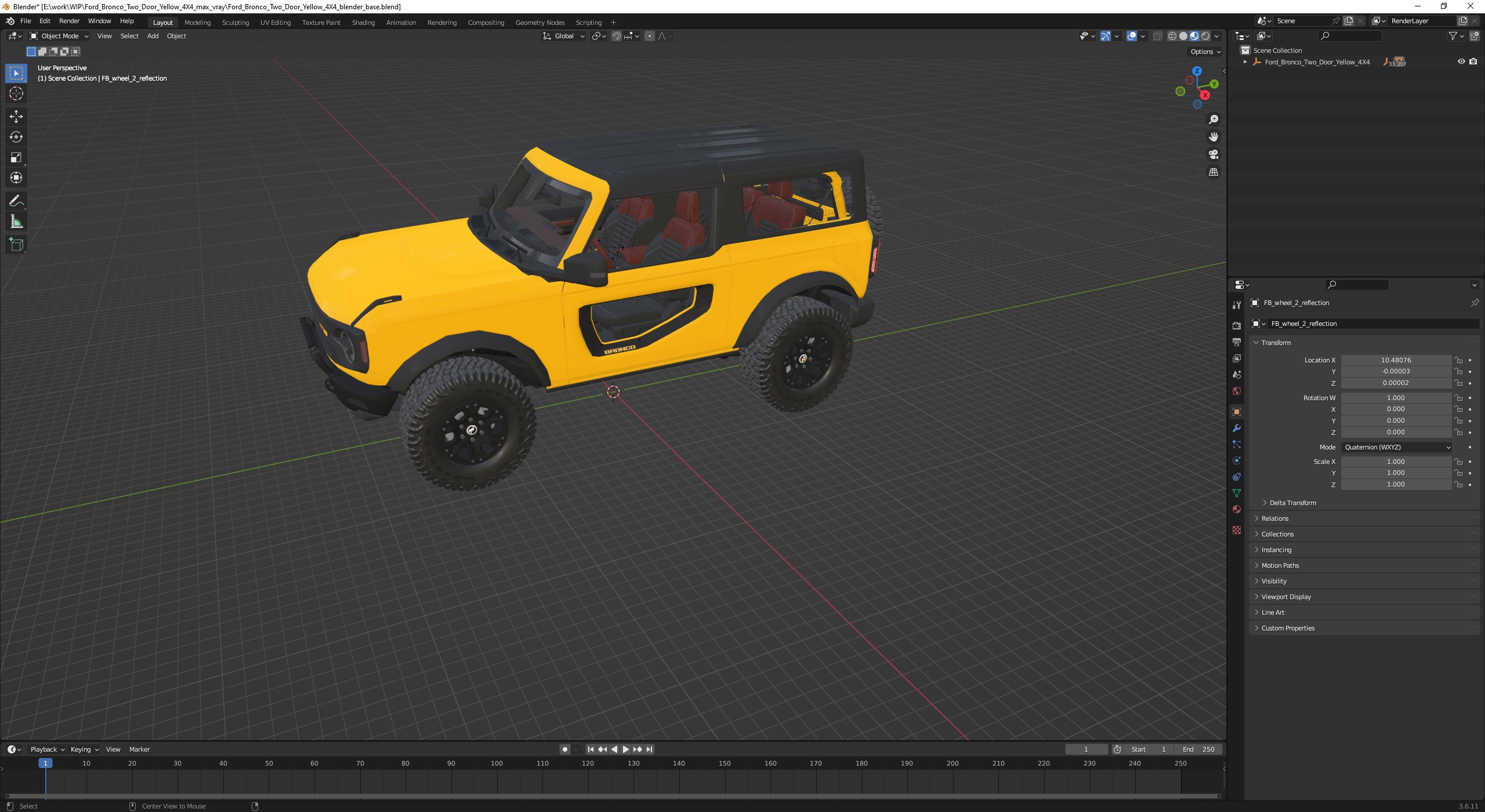 3D Ford Bronco Two Door Yellow 4X4