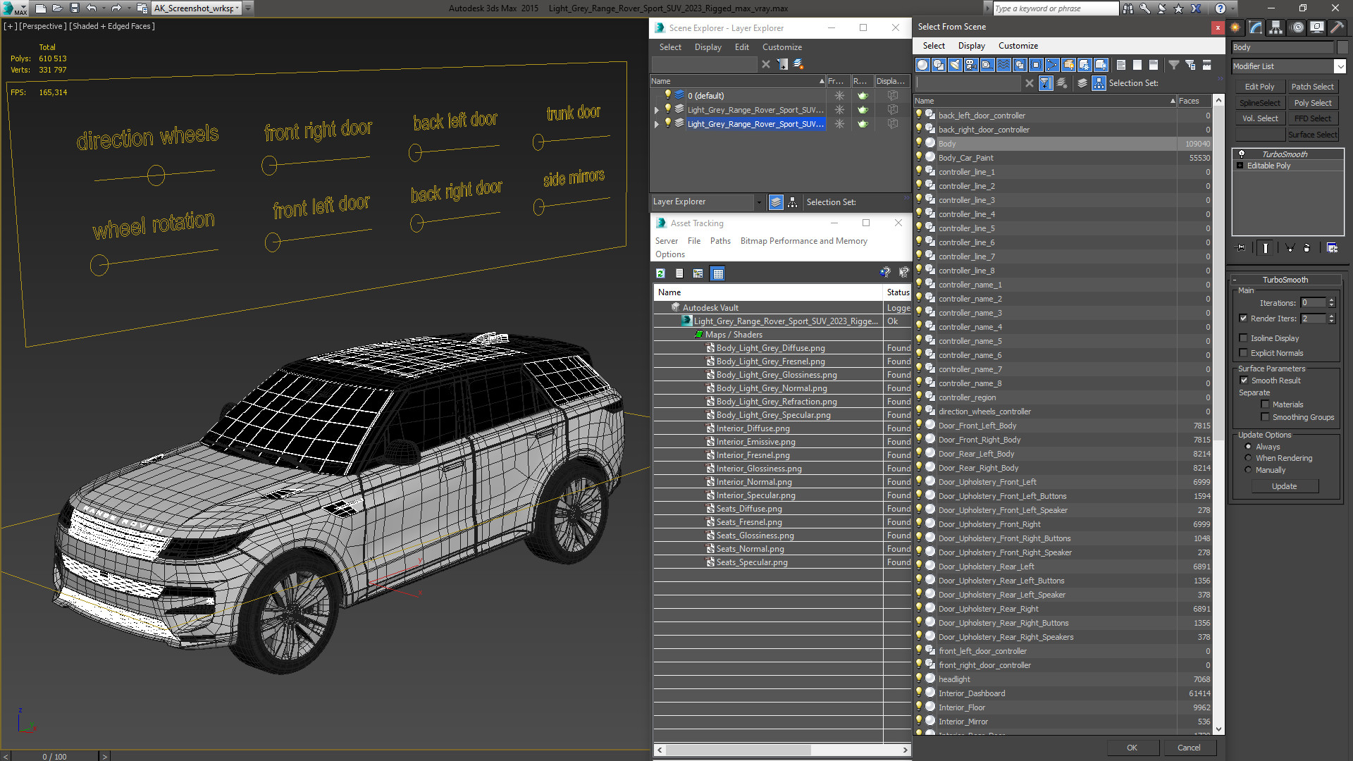 Light Grey Range Rover Sport SUV 2023 Rigged 3D model