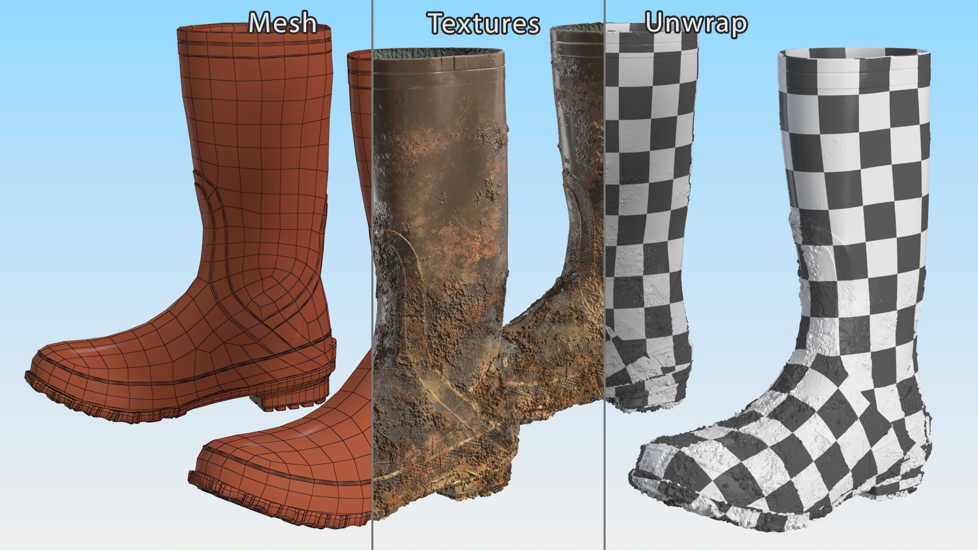 3D Dirty Rubber Boots model