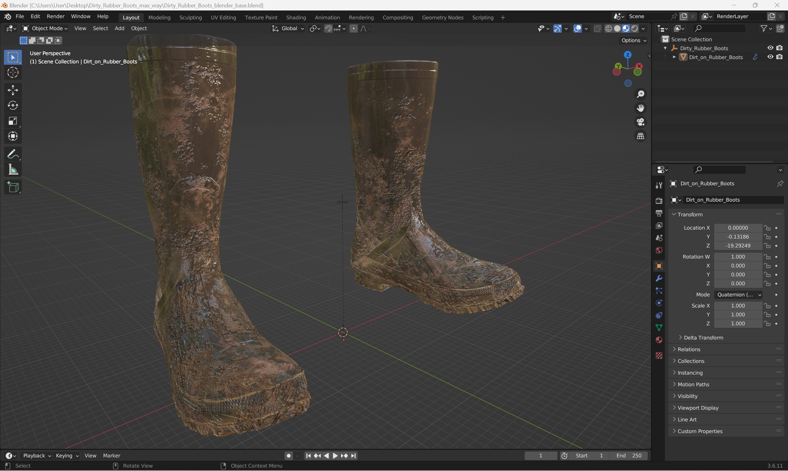 3D Dirty Rubber Boots model