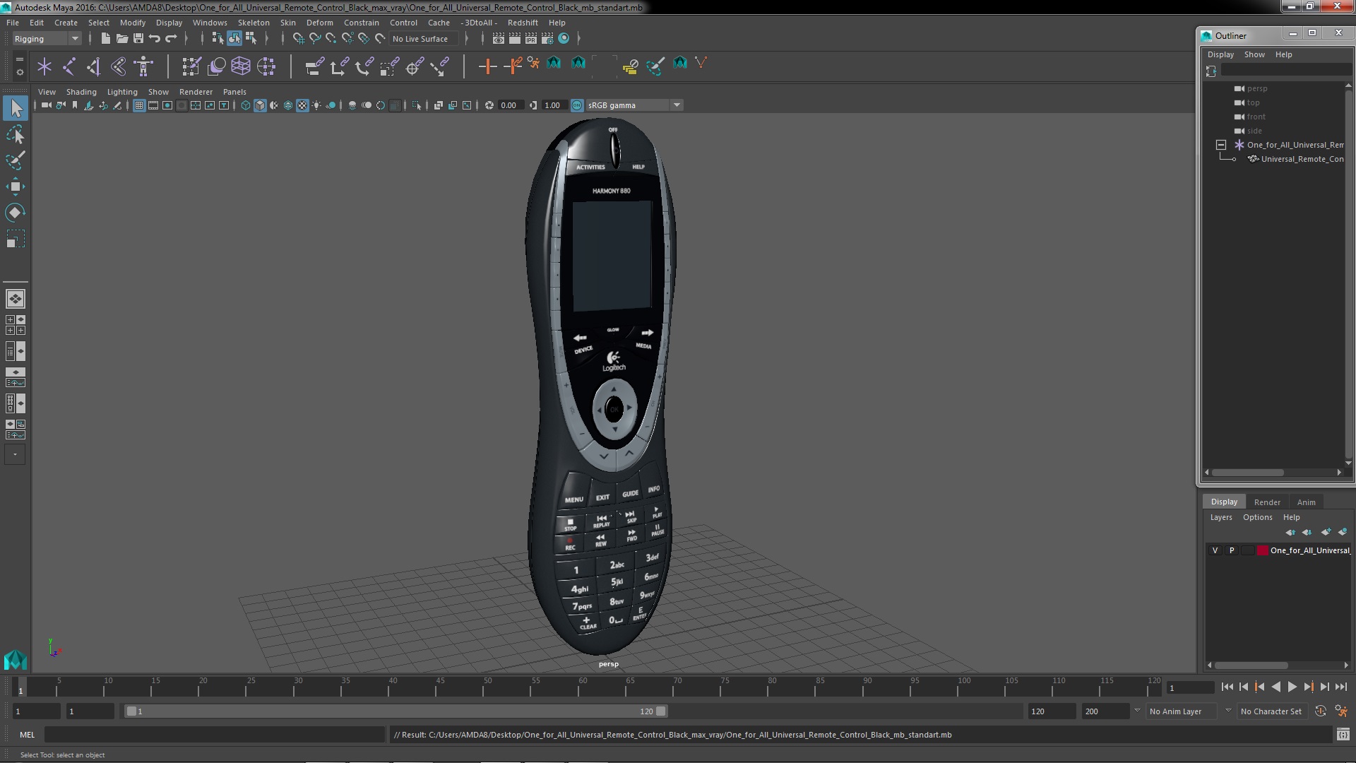 One for All Universal Remote Control Black 3D