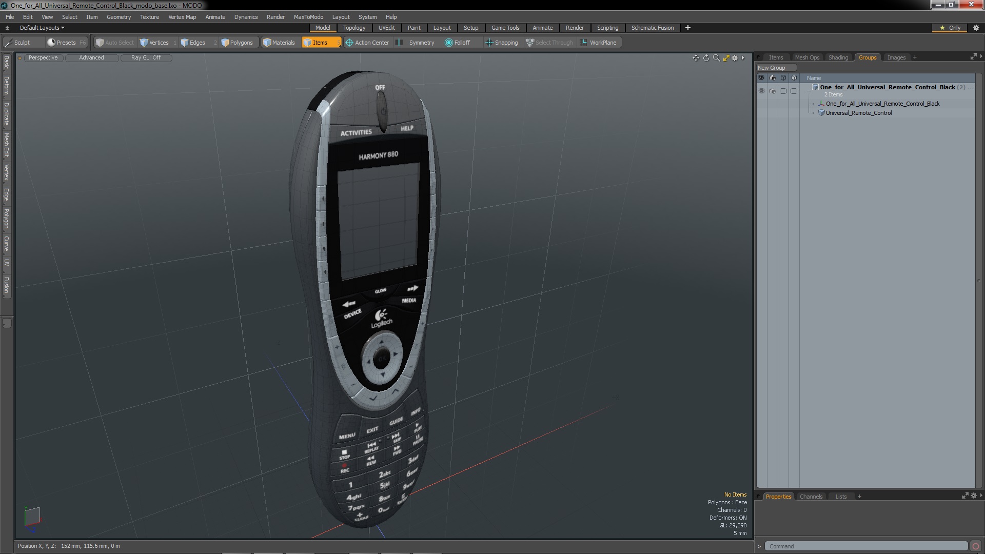 One for All Universal Remote Control Black 3D