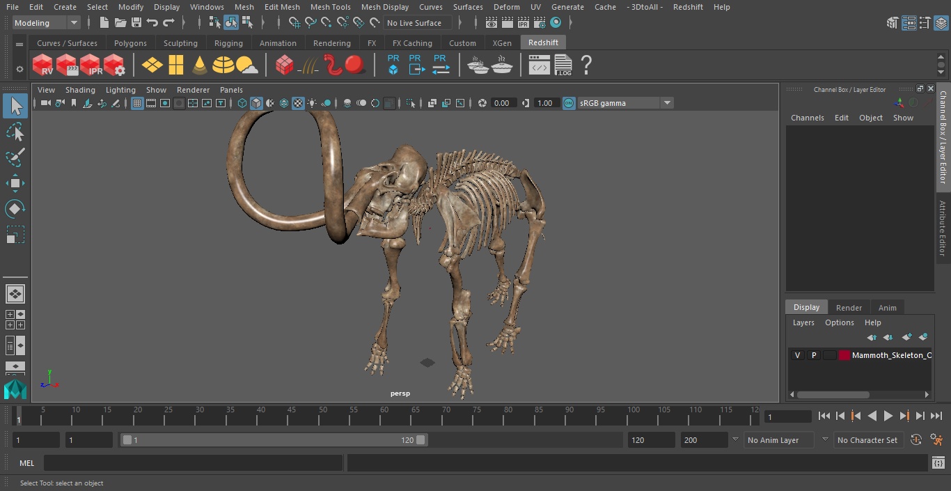3D model Mammoth Skeleton Old Bones Standing Pose