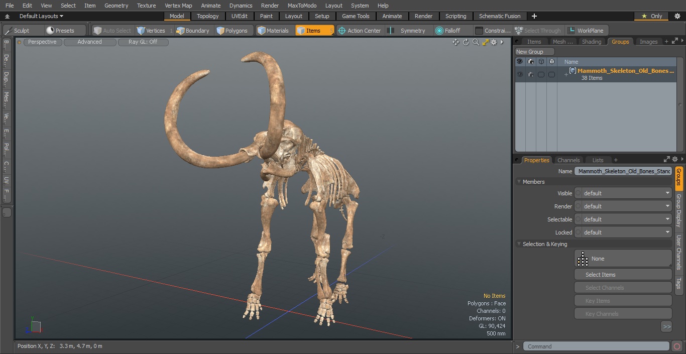 3D model Mammoth Skeleton Old Bones Standing Pose
