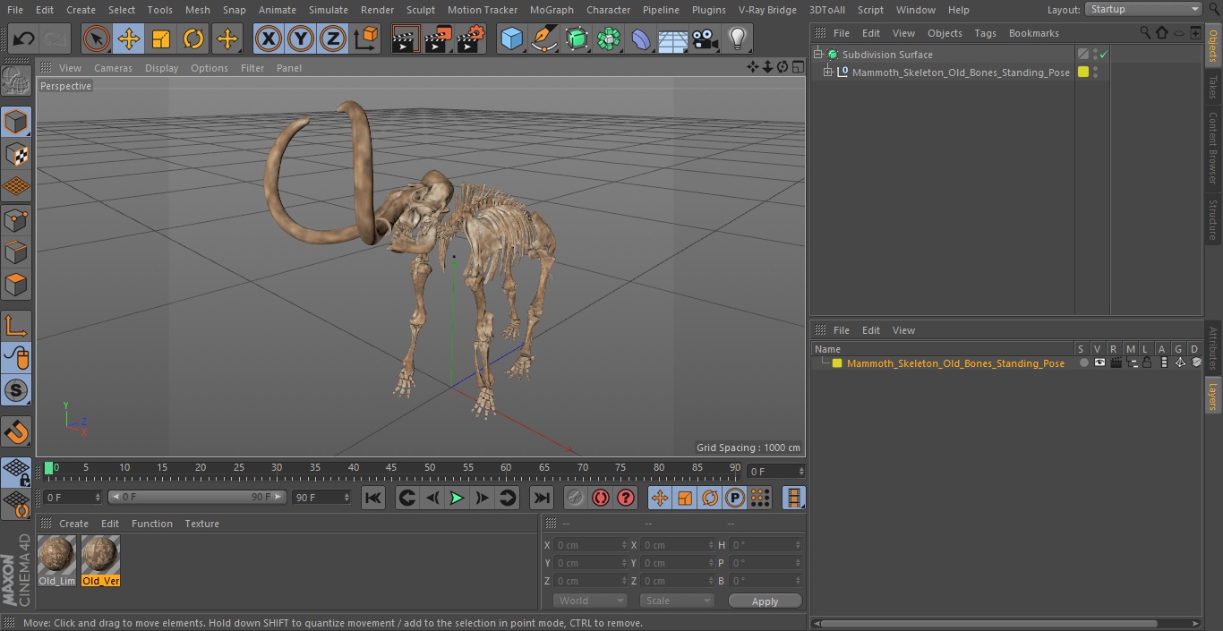 3D model Mammoth Skeleton Old Bones Standing Pose