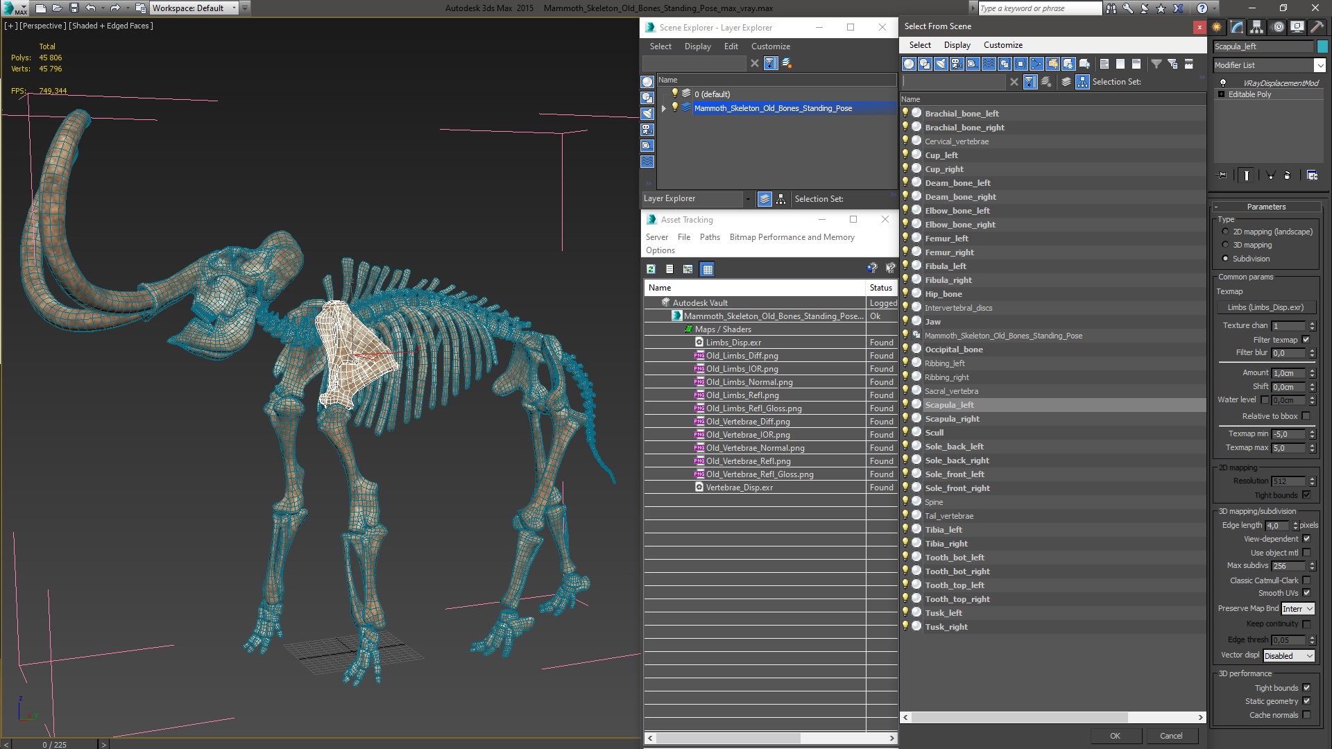 3D model Mammoth Skeleton Old Bones Standing Pose