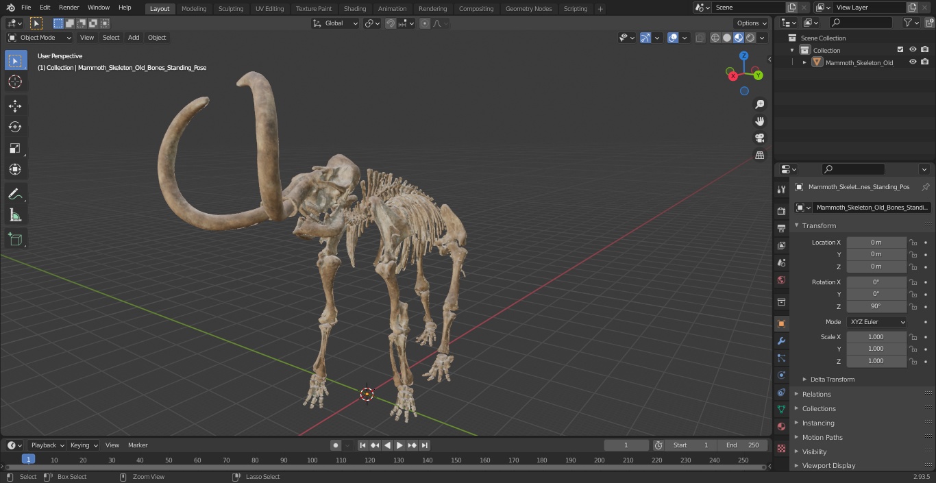 3D model Mammoth Skeleton Old Bones Standing Pose