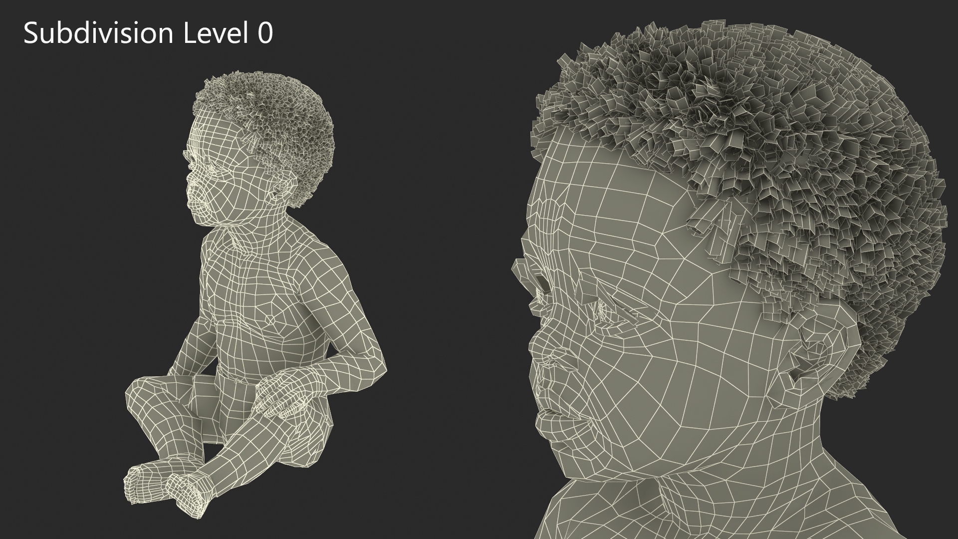 3D model African Baby Boy Light Skin in Diaper Sitting