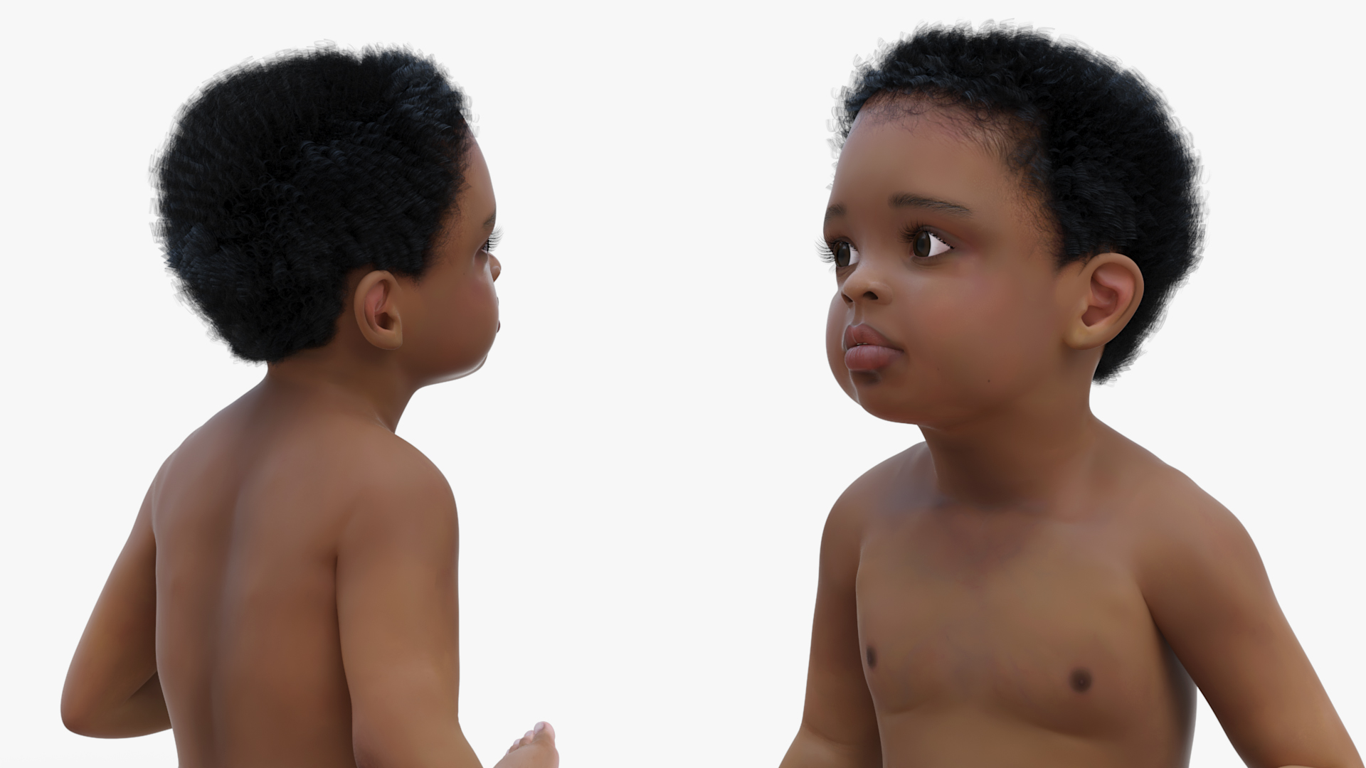 3D model African Baby Boy Light Skin in Diaper Sitting