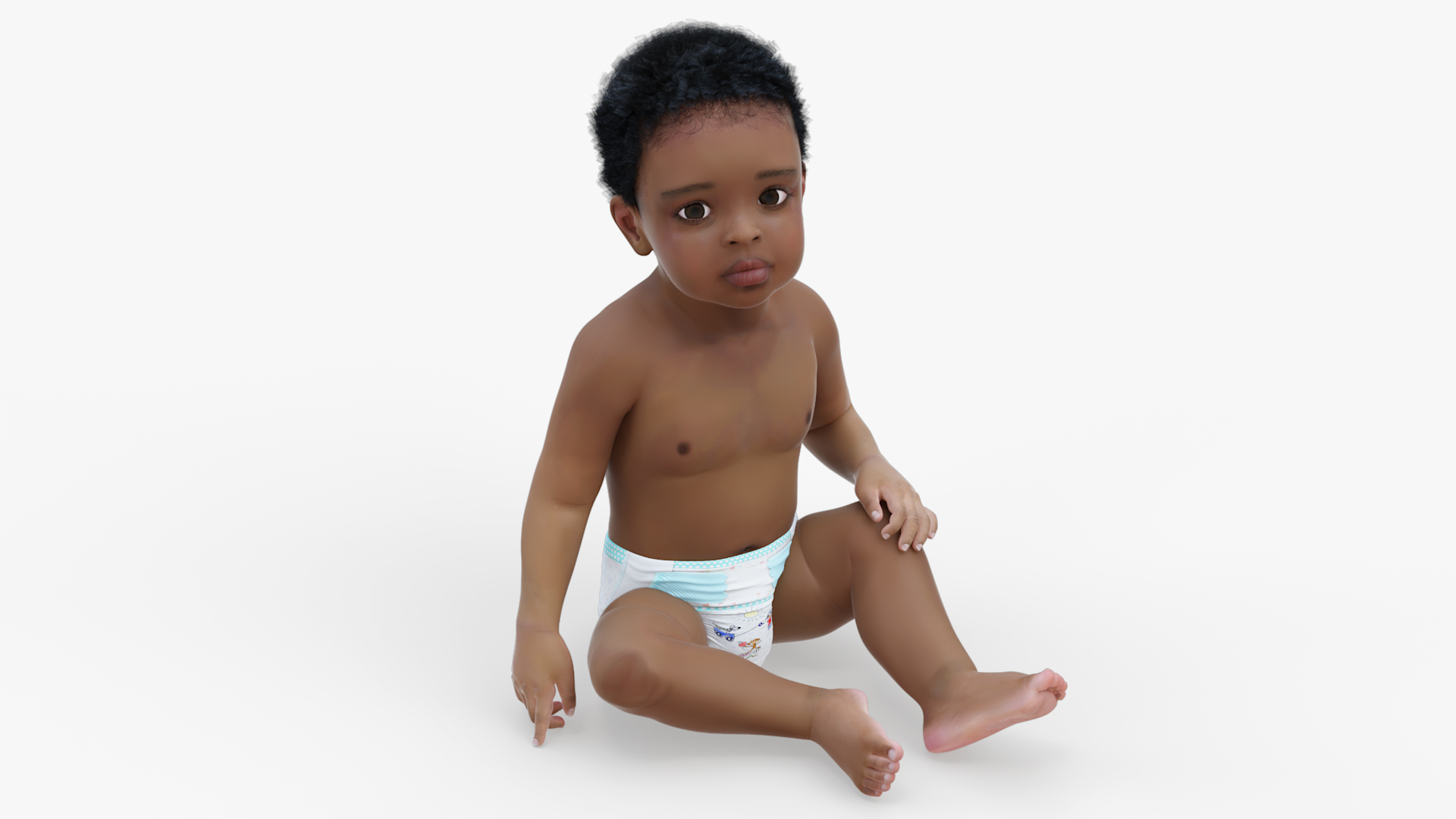 3D model African Baby Boy Light Skin in Diaper Sitting