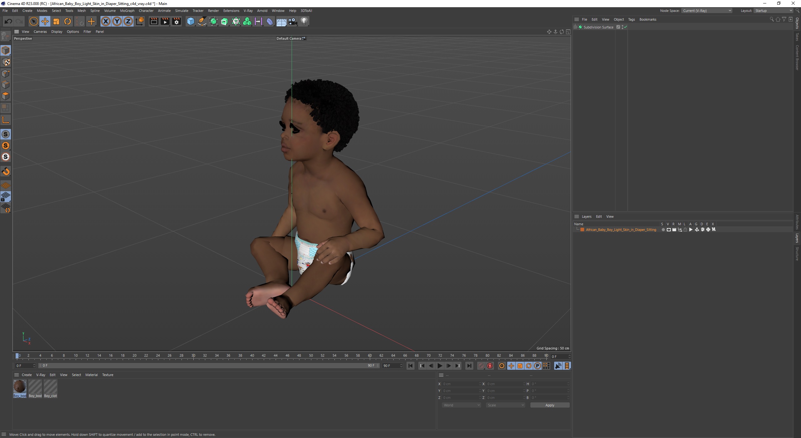 3D model African Baby Boy Light Skin in Diaper Sitting