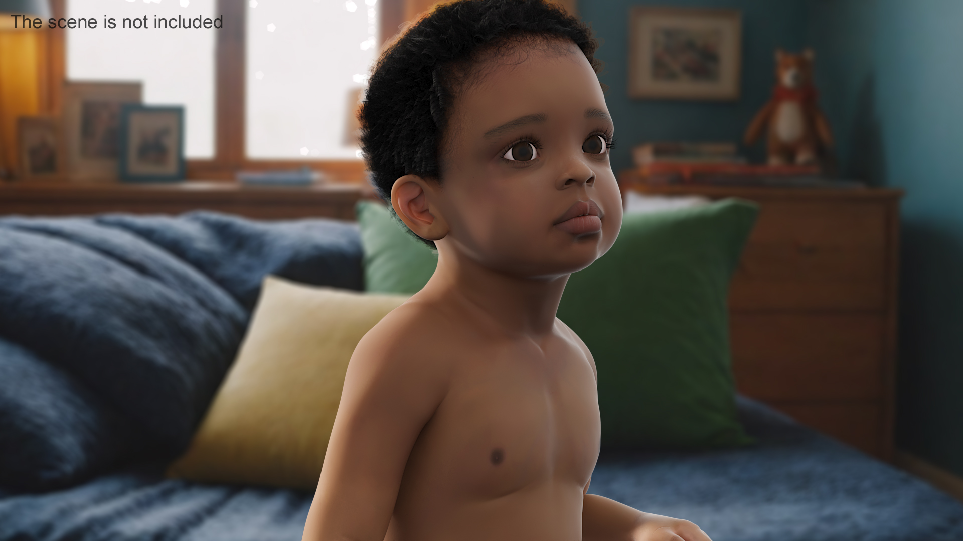 3D model African Baby Boy Light Skin in Diaper Sitting