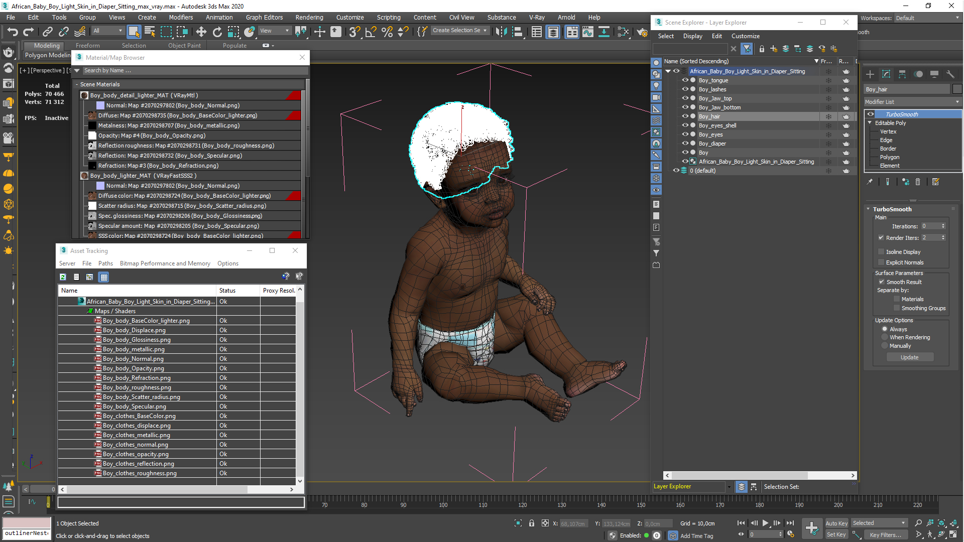 3D model African Baby Boy Light Skin in Diaper Sitting