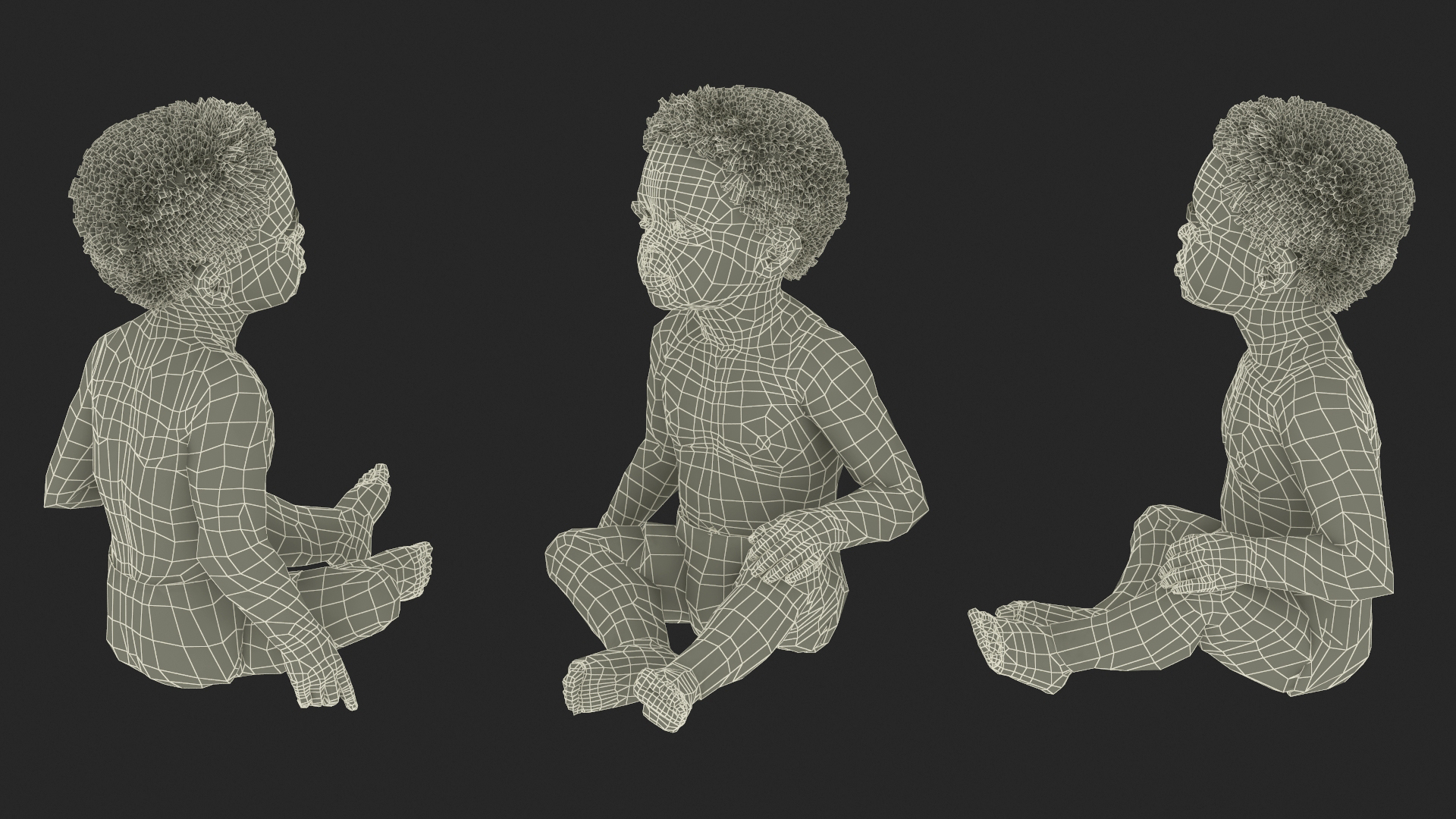 3D model African Baby Boy Light Skin in Diaper Sitting