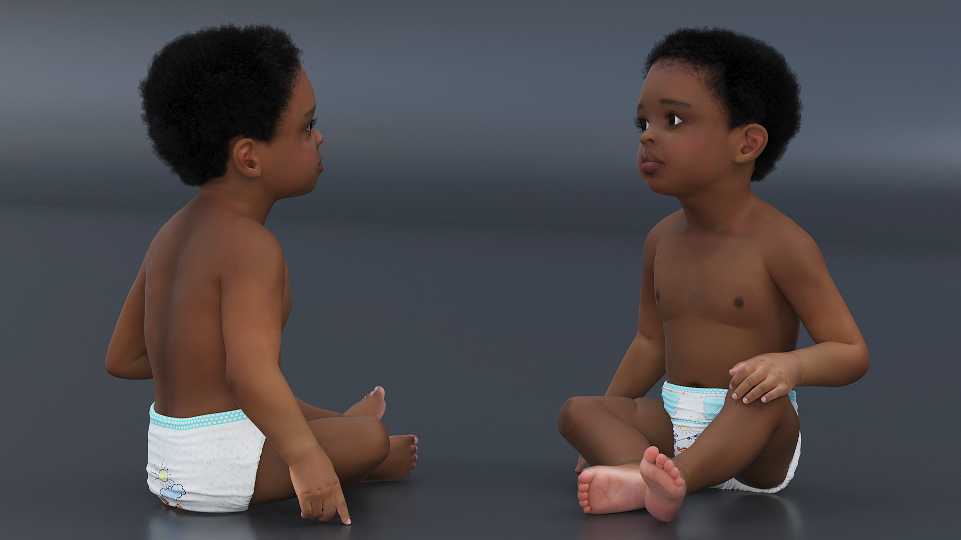 3D model African Baby Boy Light Skin in Diaper Sitting
