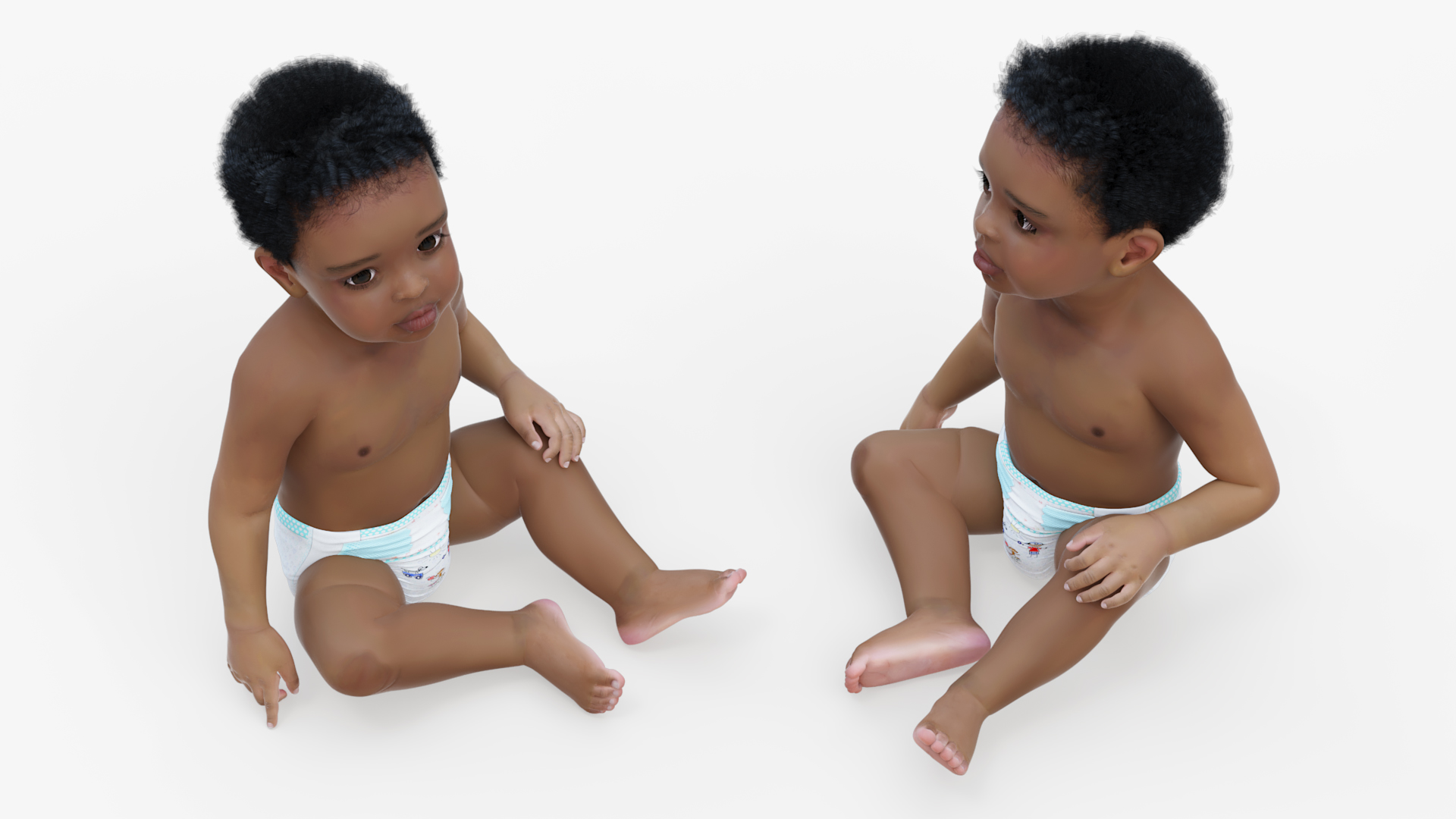 3D model African Baby Boy Light Skin in Diaper Sitting