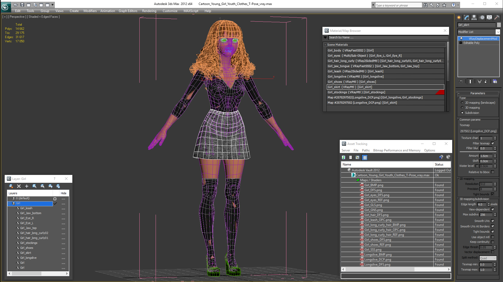 Cartoon Young Girl Youth Clothes T-Pose 3D model