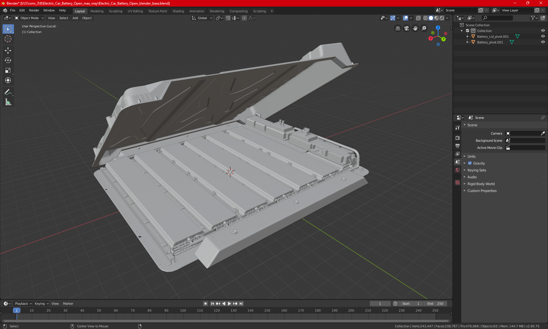 3D model Electric Car Battery Open