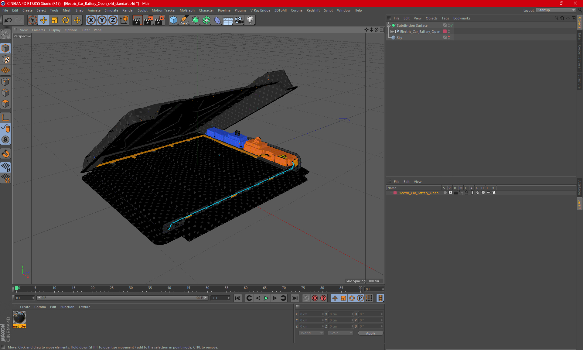 3D model Electric Car Battery Open