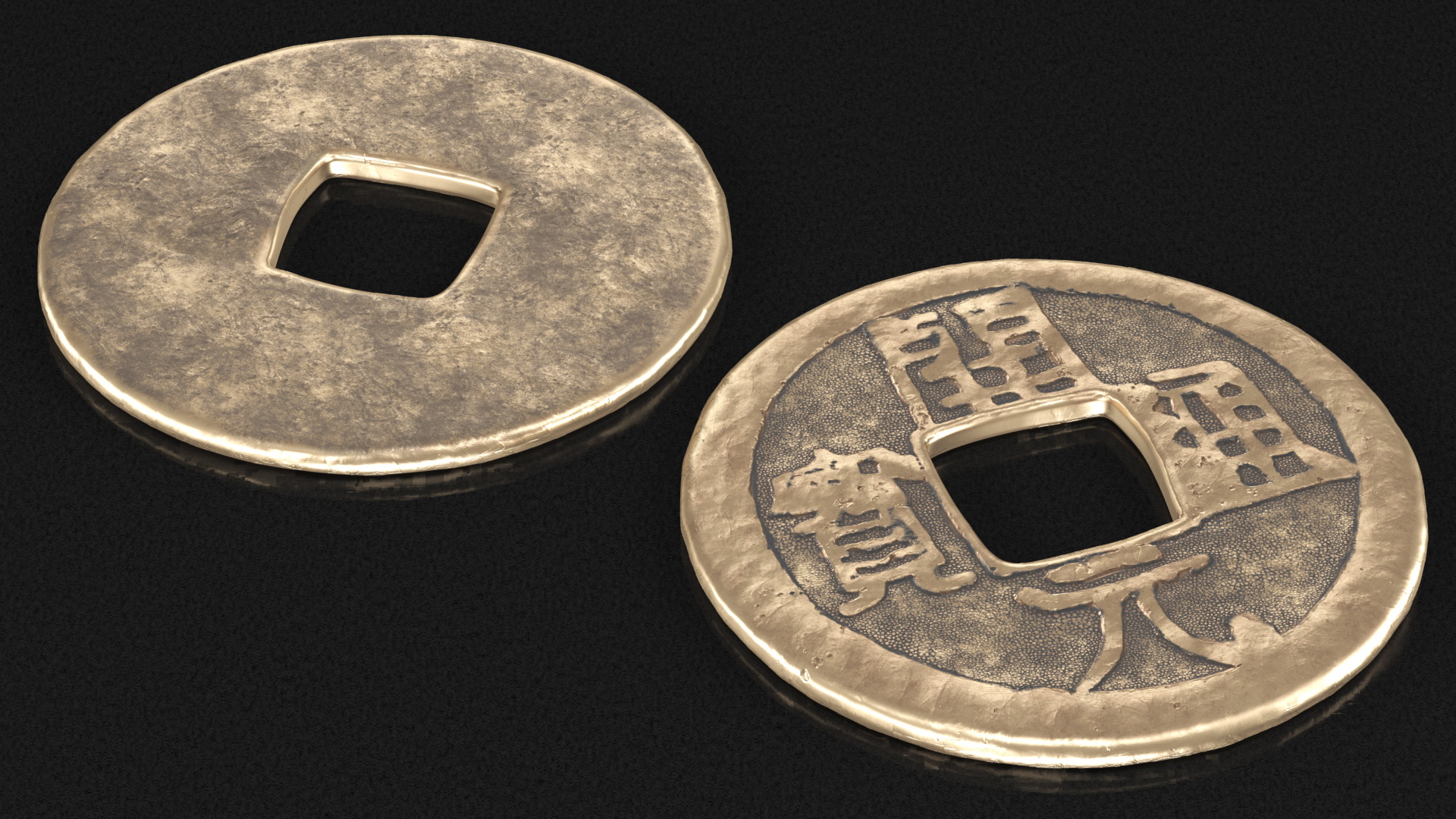 Chinese Tang Kaiyuan Tongbao 1 Cash Coin Bronze 3D