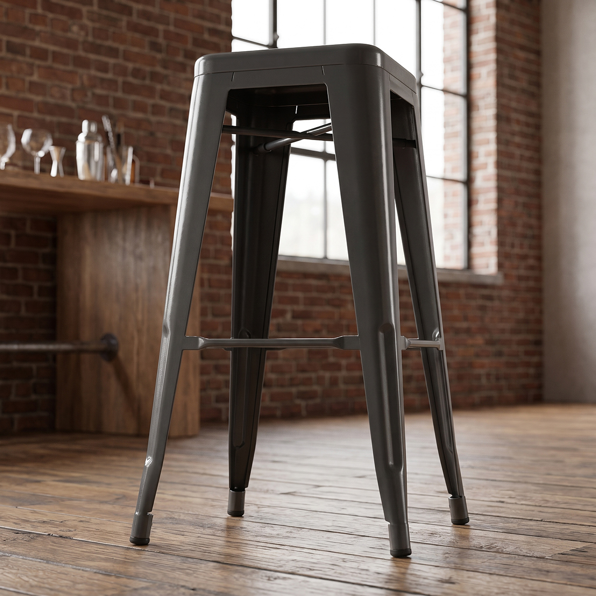 Loft Metal Stool without Backrest Game Ready 3D model preview