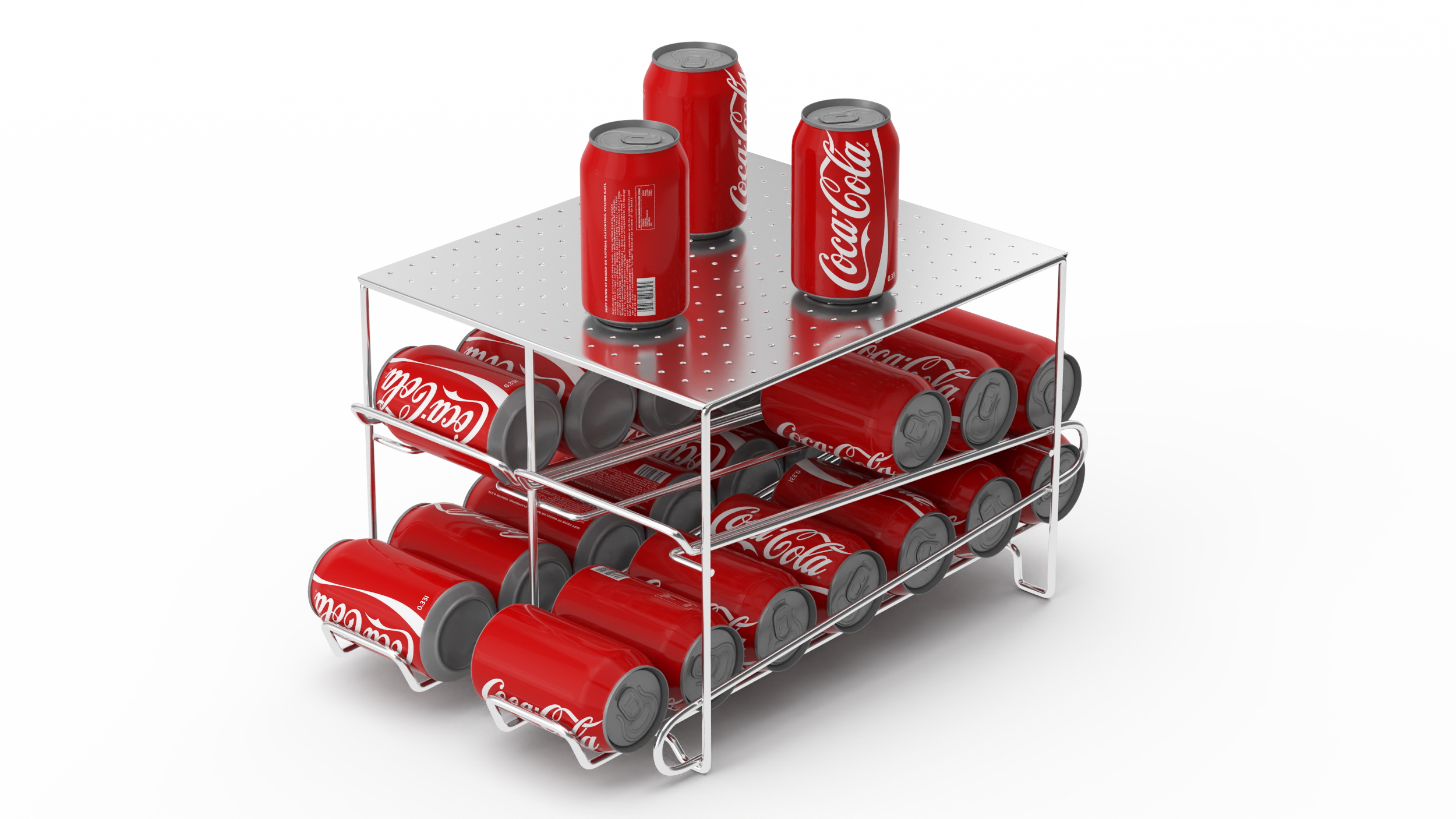 2 Tier Can Rack Organizer Chrome with Cola Cans 3D