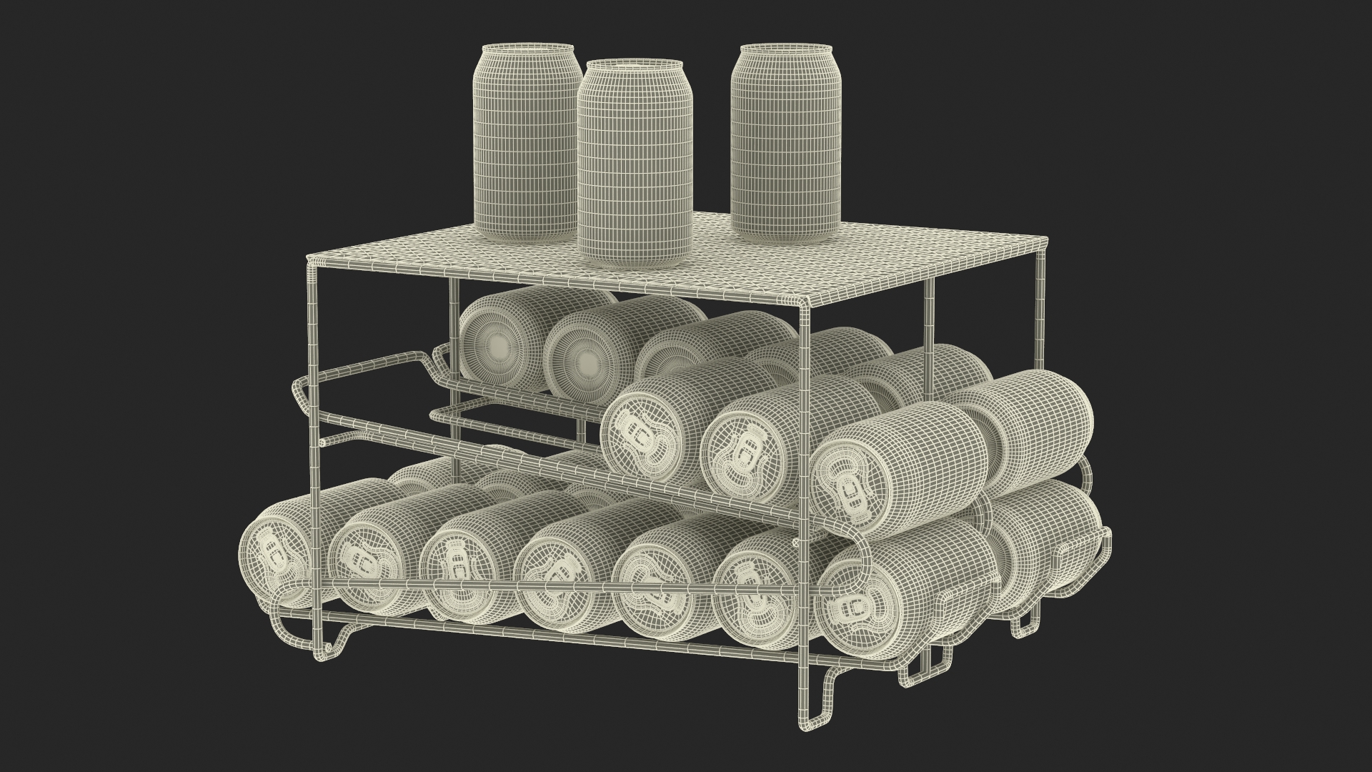 2 Tier Can Rack Organizer Chrome with Cola Cans 3D