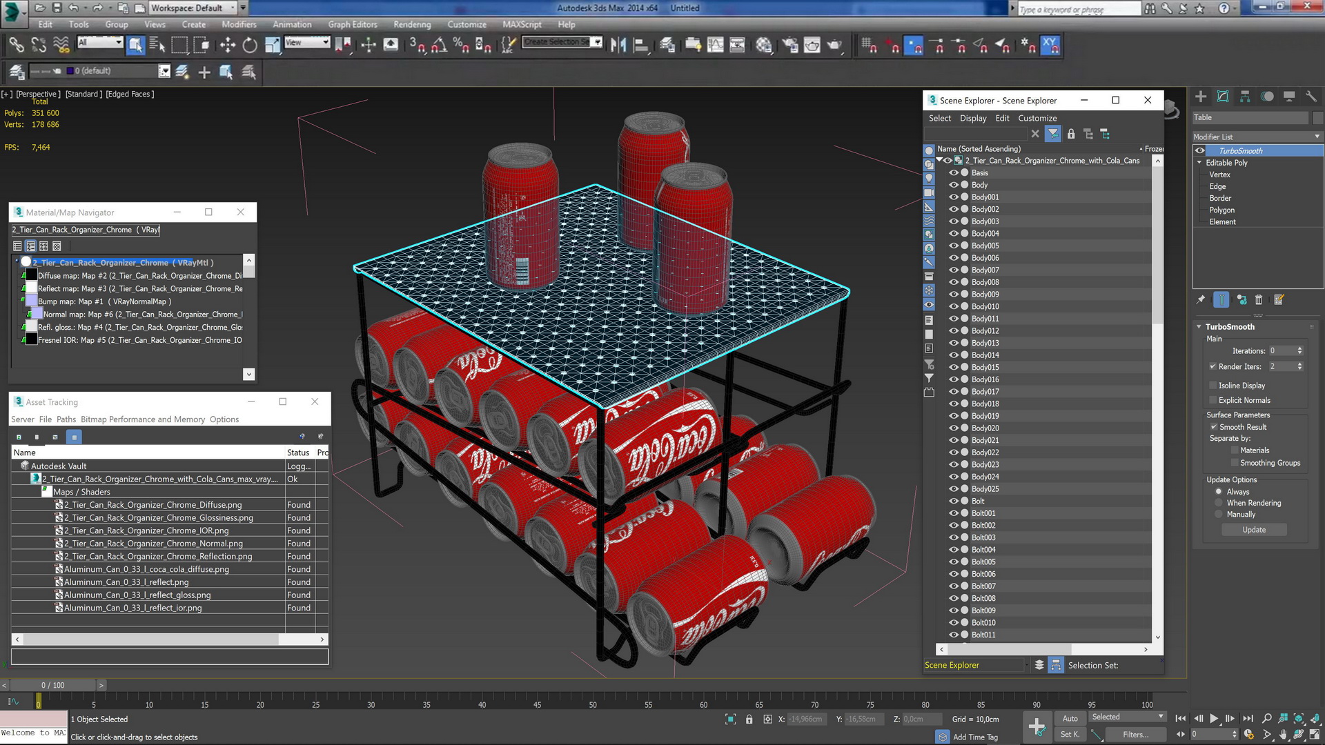 2 Tier Can Rack Organizer Chrome with Cola Cans 3D