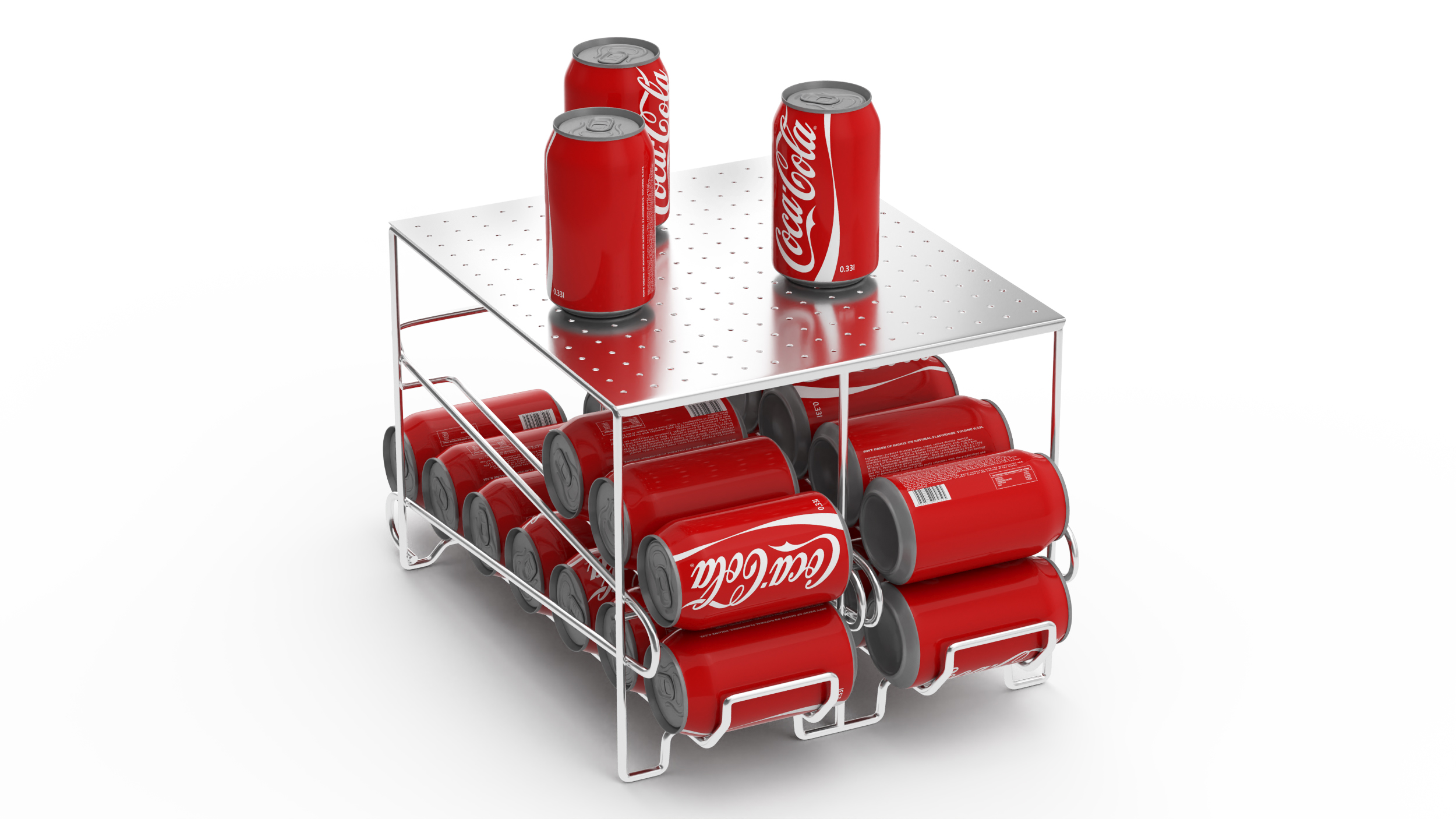 2 Tier Can Rack Organizer Chrome with Cola Cans 3D