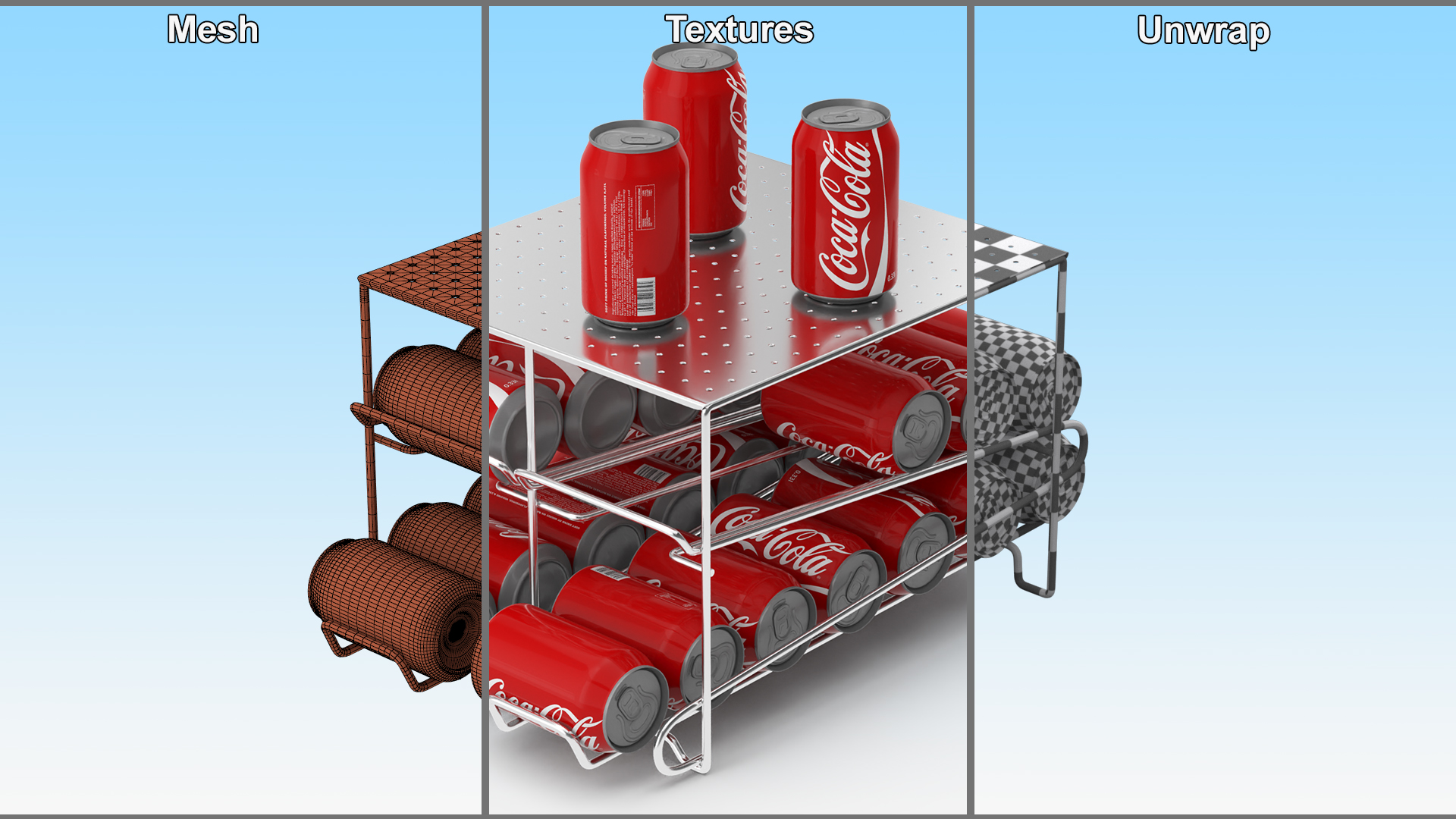 2 Tier Can Rack Organizer Chrome with Cola Cans 3D
