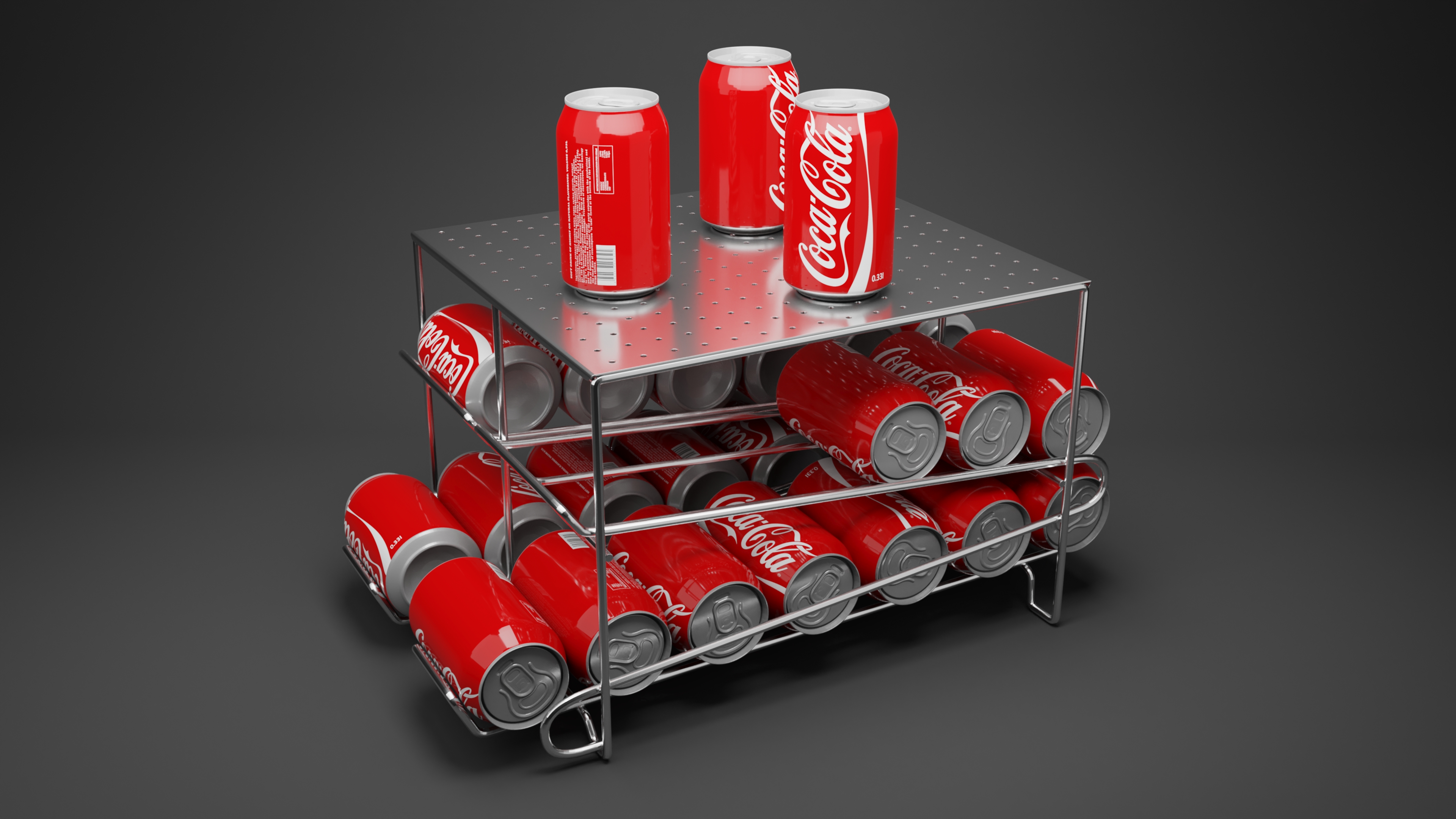 2 Tier Can Rack Organizer Chrome with Cola Cans 3D