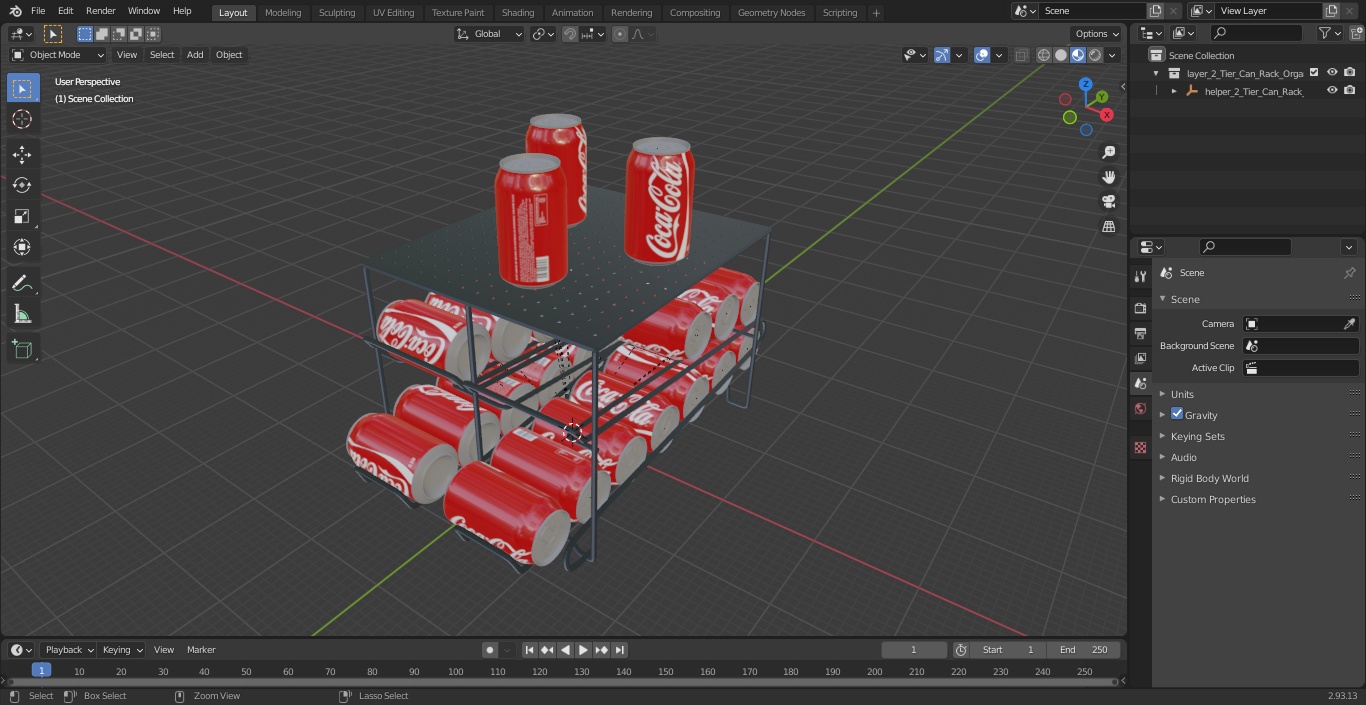 2 Tier Can Rack Organizer Chrome with Cola Cans 3D
