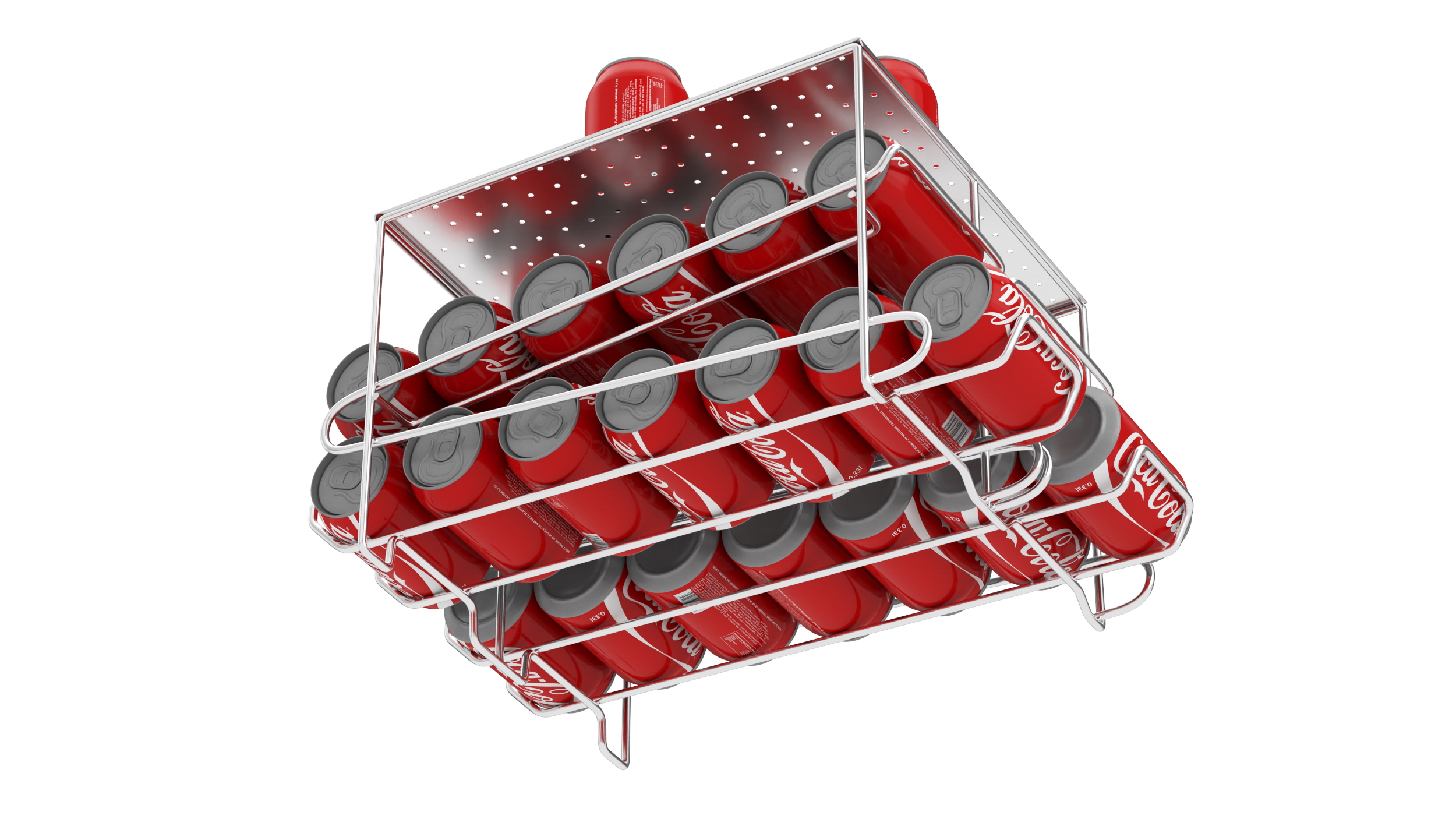 2 Tier Can Rack Organizer Chrome with Cola Cans 3D